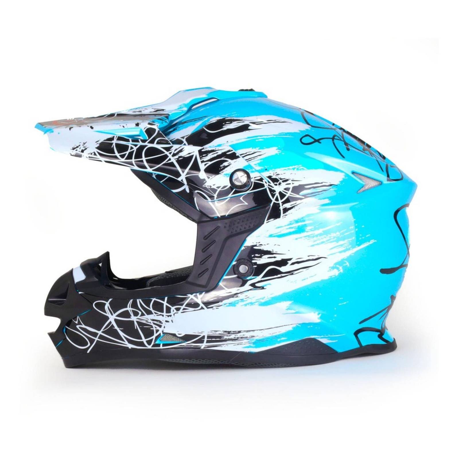 CASCO TIPO CROSS AZUL CON NEGRO PARA MOTOCICLETA 