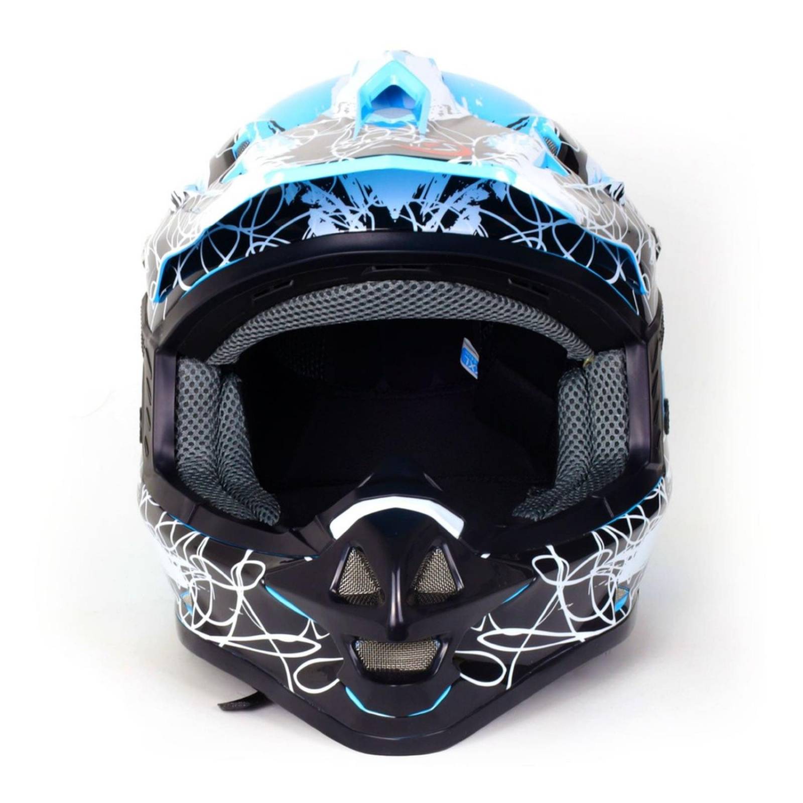 CASCO TIPO CROSS AZUL CON NEGRO PARA MOTOCICLETA 