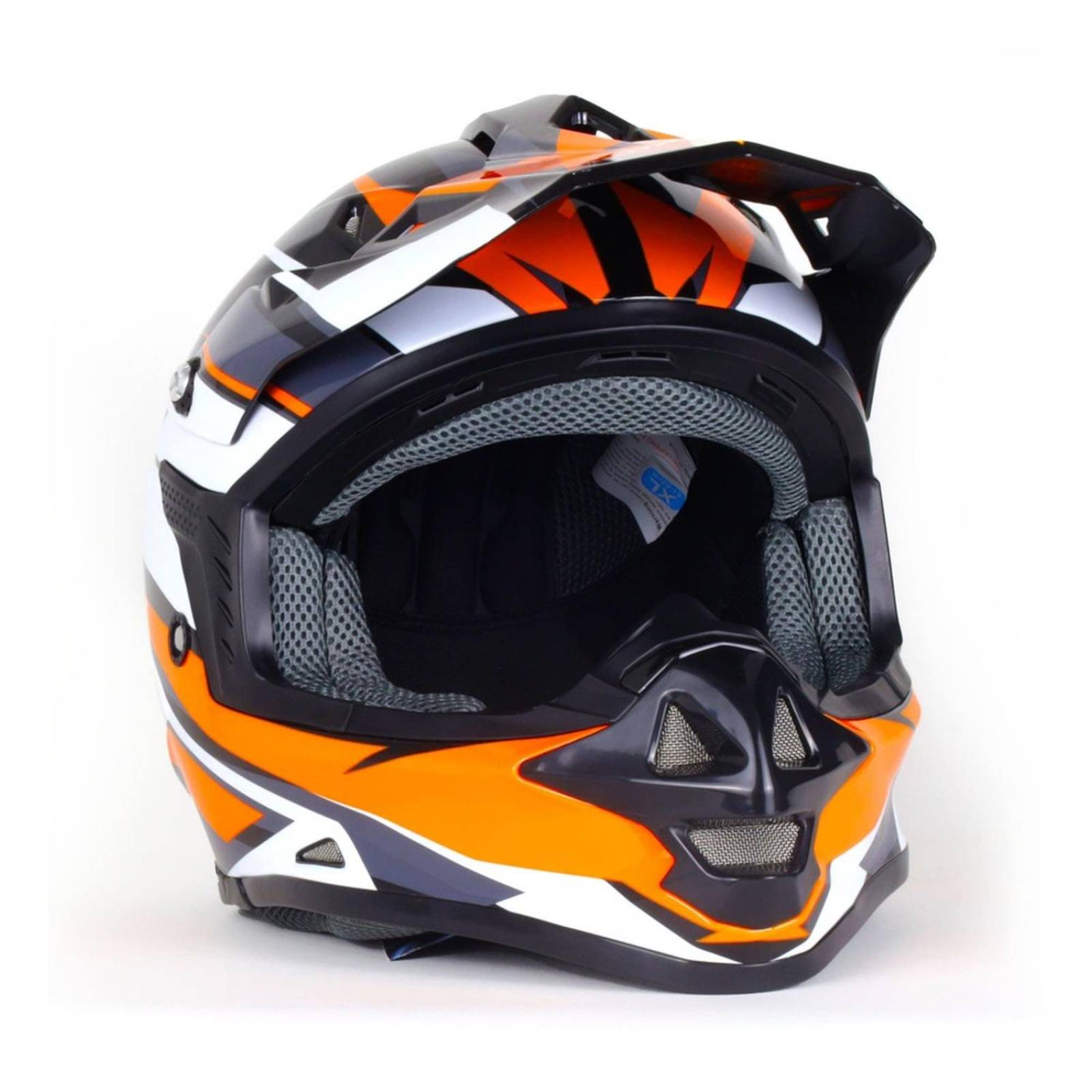 CASCO TIPO CROSS NEGRO CON NARANJA PARA MOTOCICLETA