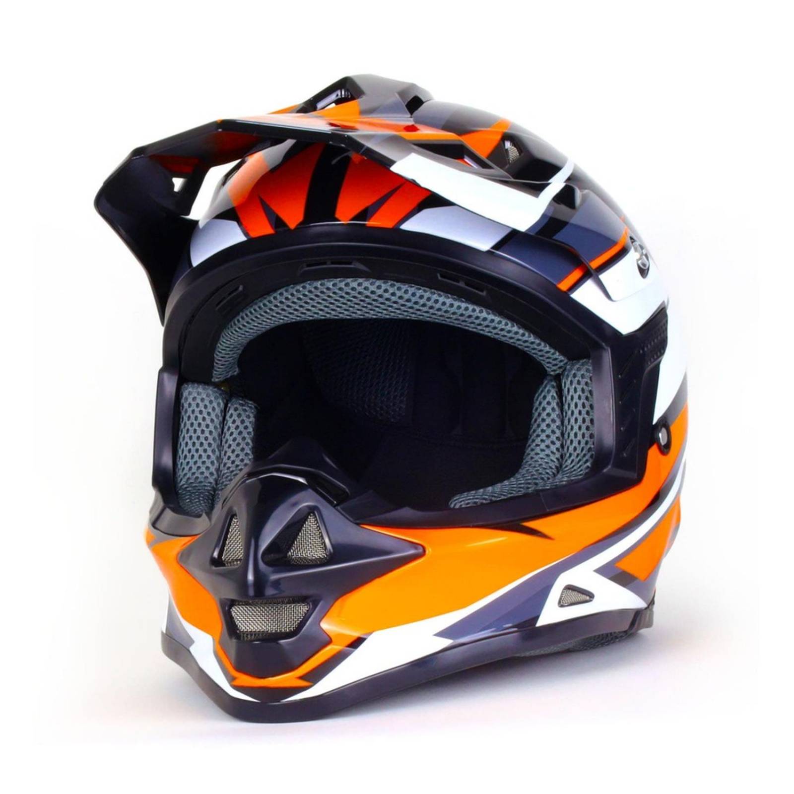 CASCO TIPO CROSS NEGRO CON NARANJA PARA MOTOCICLETA