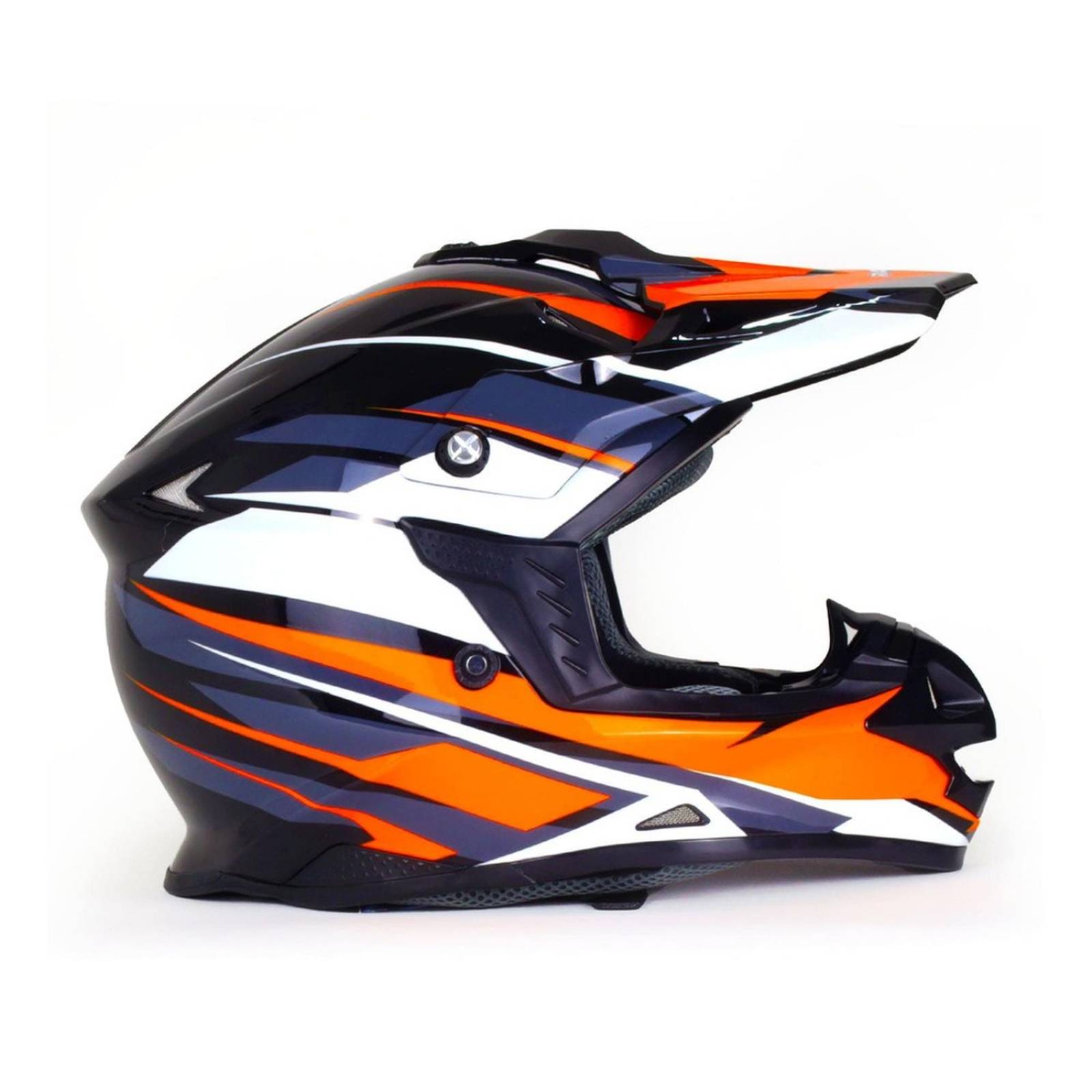 CASCO TIPO CROSS NEGRO CON NARANJA PARA MOTOCICLETA