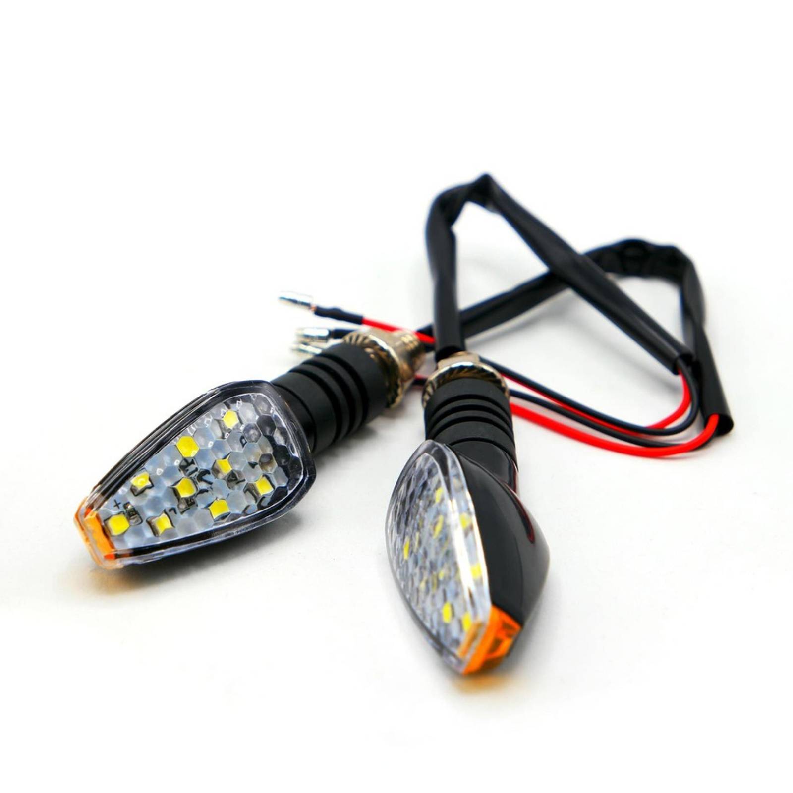 Direccionales Para Moto Rasen Led Negro Brillante Universal Rojo