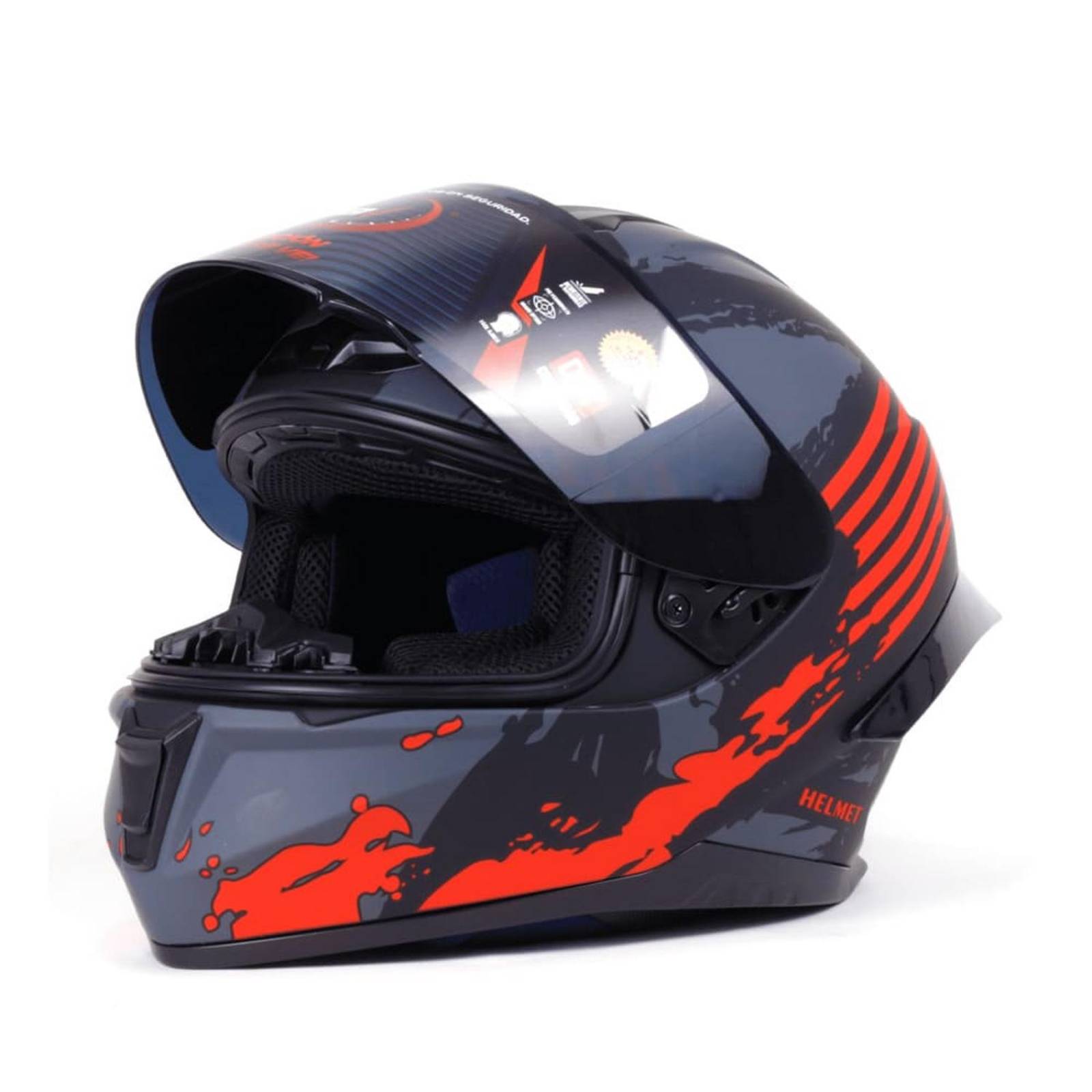 CASCO CERRADO NEGRO CON FRANJAS ROJAS PARA MOTOCICLETA 