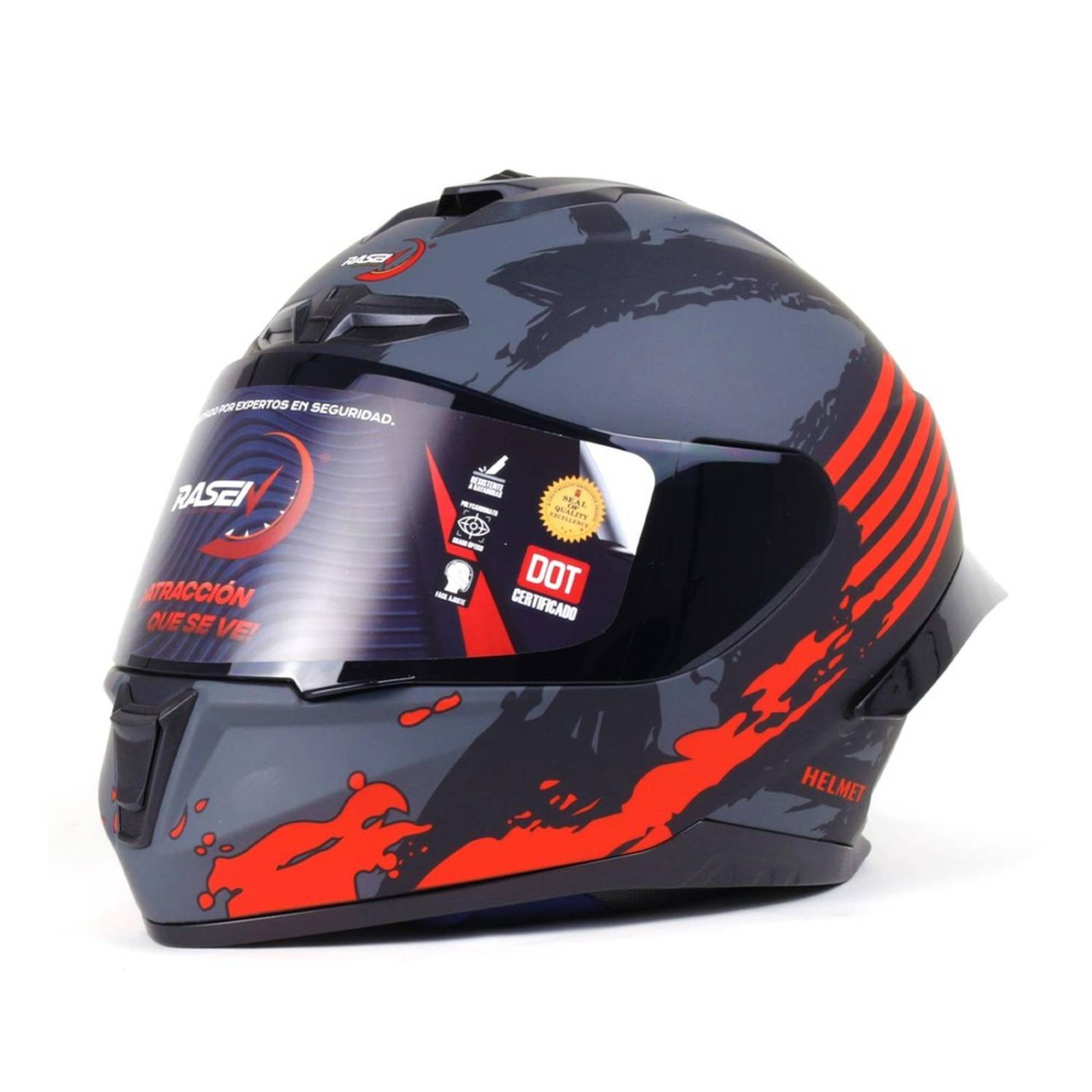 CASCO CERRADO NEGRO CON FRANJAS ROJAS PARA MOTOCICLETA 