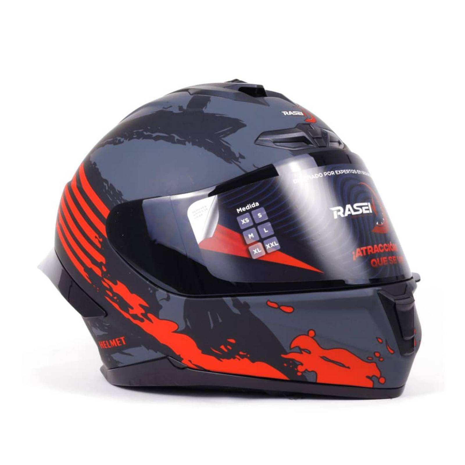 CASCO CERRADO NEGRO CON FRANJAS ROJAS PARA MOTOCICLETA XL