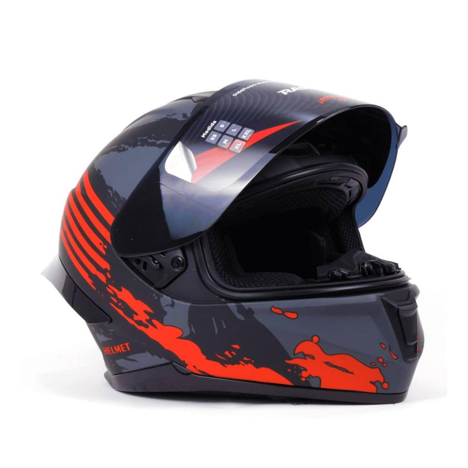 CASCO CERRADO NEGRO CON FRANJAS ROJAS PARA MOTOCICLETA XL