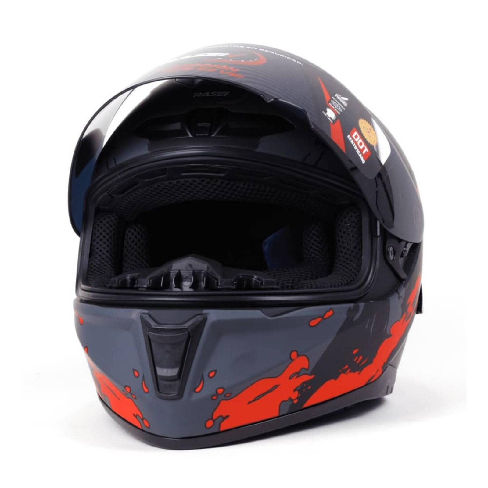 CASCO CERRADO NEGRO CON FRANJAS ROJAS PARA MOTOCICLETA XL