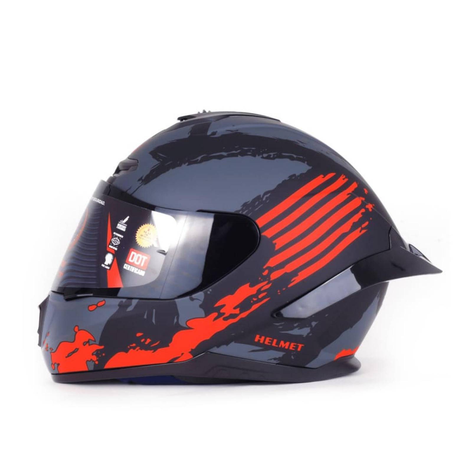 CASCO CERRADO NEGRO CON FRANJAS ROJAS PARA MOTOCICLETA XL