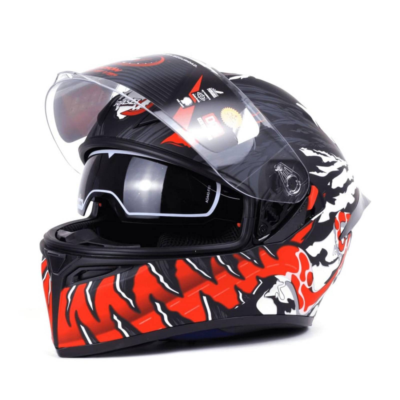 CASCO CERRADO NEGRO CON ROJO Y BLANCO PARA MOTOCICLETA 
