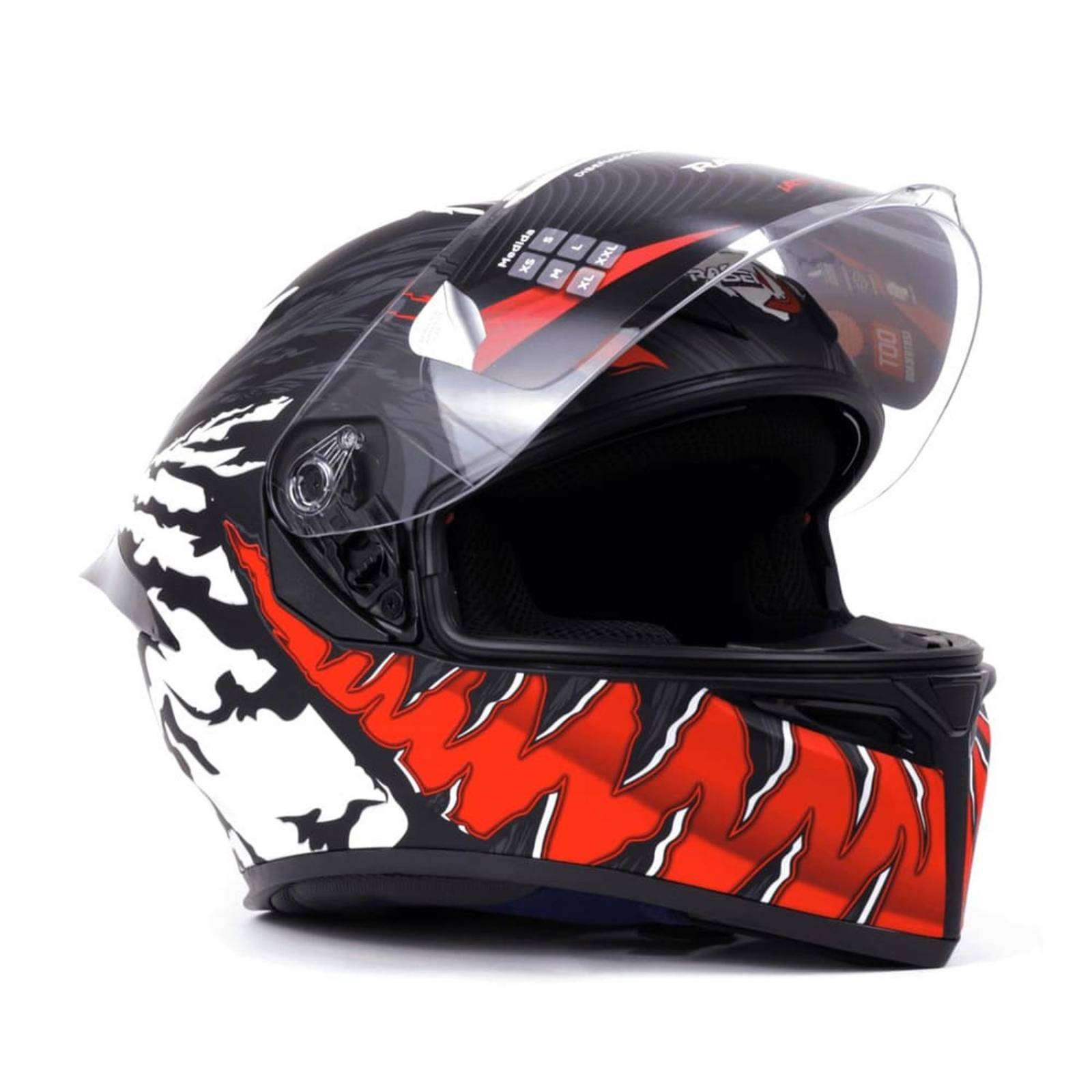 CASCO CERRADO NEGRO CON ROJO Y BLANCO PARA MOTOCICLETA 