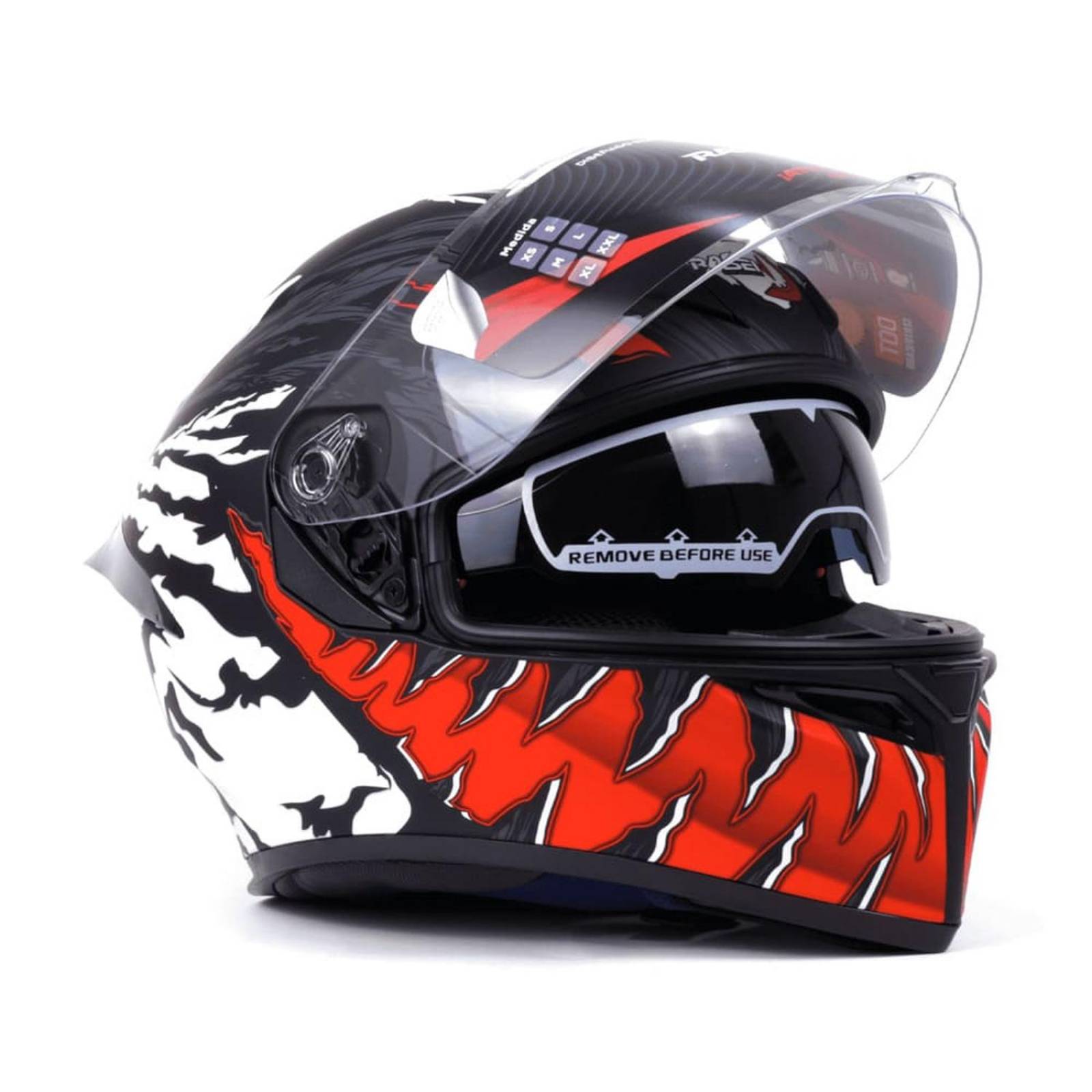 CASCO CERRADO NEGRO CON ROJO Y BLANCO PARA MOTOCICLETA 