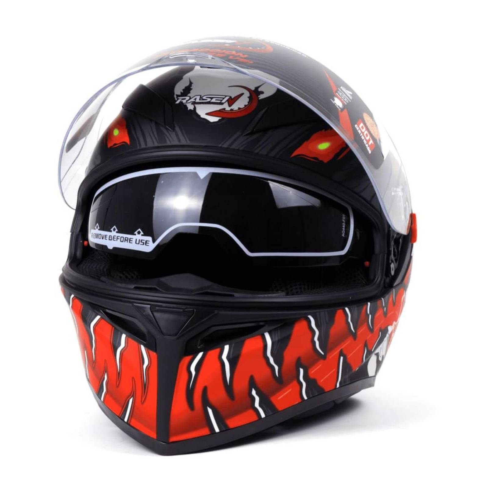 CASCO CERRADO NEGRO CON ROJO Y BLANCO PARA MOTOCICLETA 