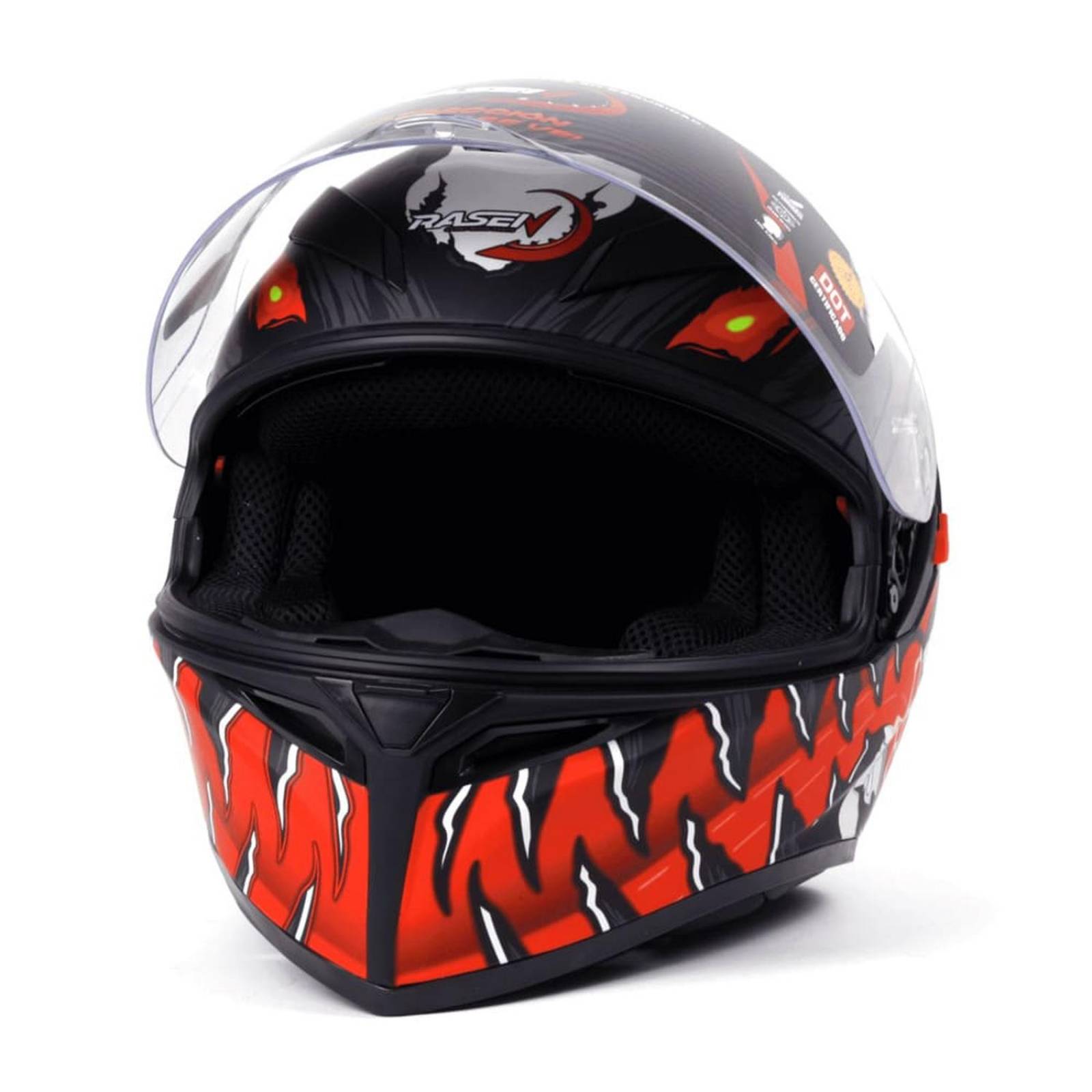 CASCO CERRADO NEGRO CON ROJO Y BLANCO PARA MOTOCICLETA 