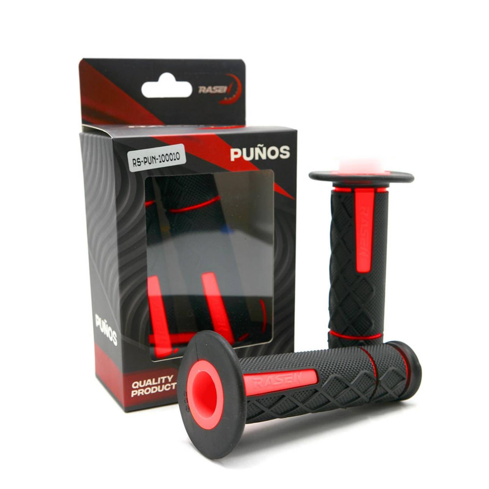 Puños Para Moto Rasen De Caucho Doble Agarre Rojo Universal