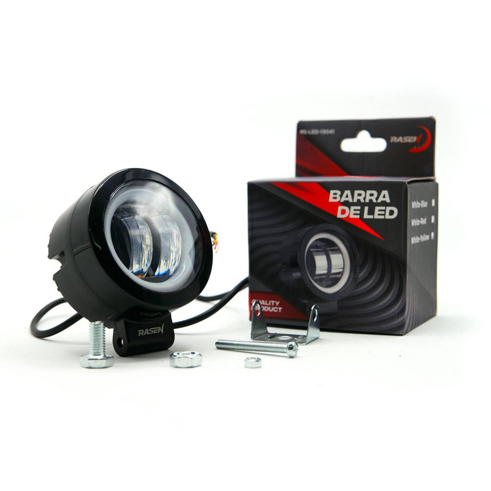 Faro Para Moto Rasen 2 Led Redondo Con Lupa Luz Blanca Fija Y Estrobo Opcional Amarillo