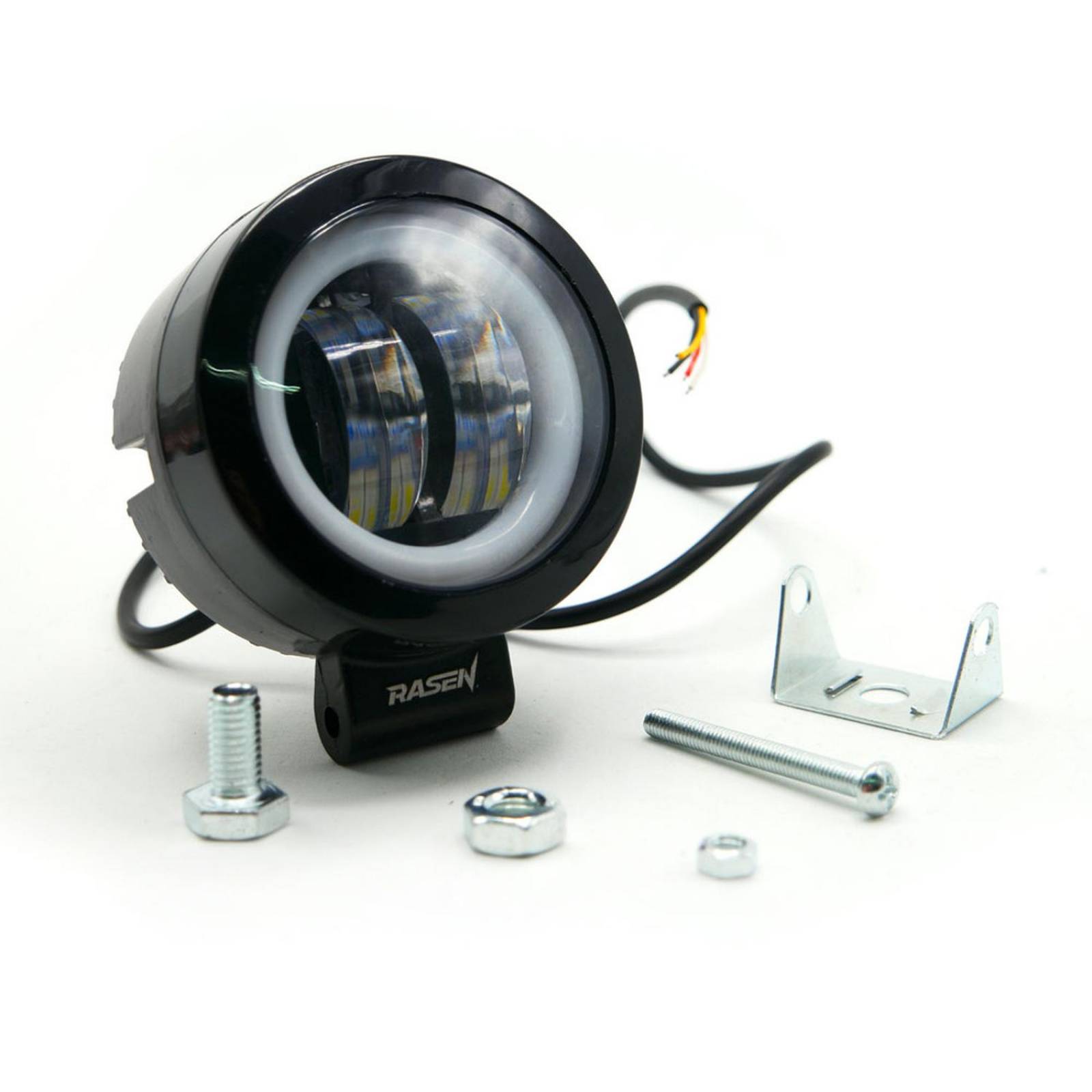 Faro Para Moto Rasen 2 Led Redondo Con Lupa Luz Blanca Fija Y Estrobo Opcional Amarillo