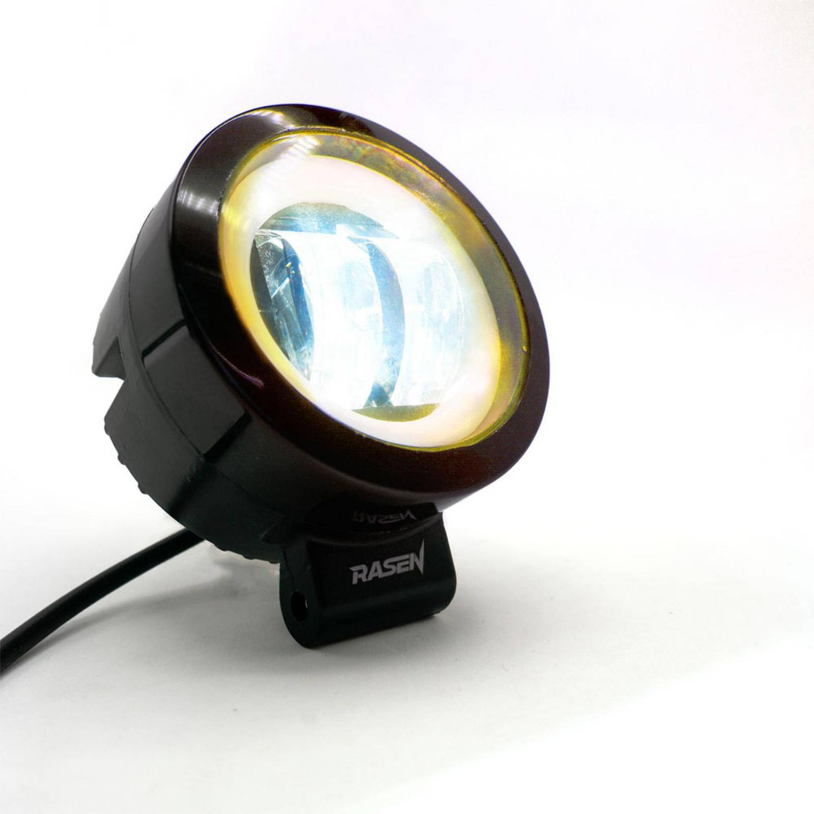 Faro Para Moto Rasen 2 Led Redondo Con Lupa Luz Blanca Fija Y Estrobo Opcional Amarillo
