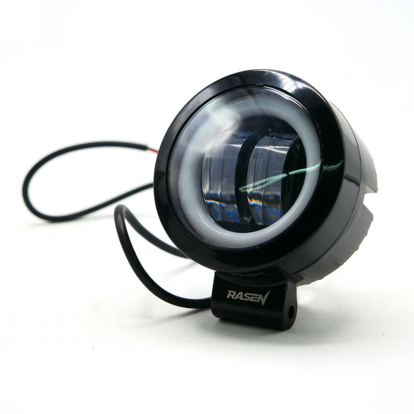 Faro Para Moto Rasen 2 Led Redondo Con Lupa Luz Blanca Fija Y Estrobo Opcional Amarillo