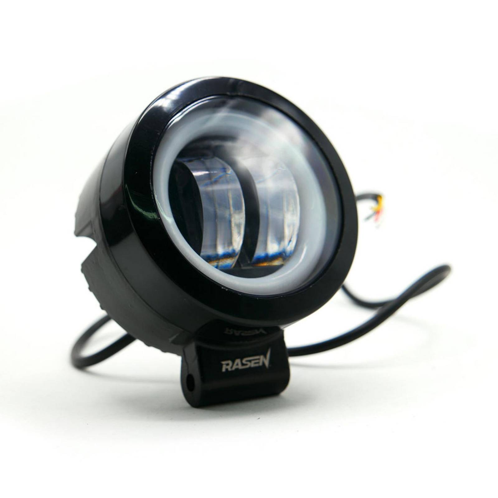 Faro Para Moto Rasen 2 Led Redondo Con Lupa Luz Blanca Fija Y Estrobo Opcional Amarillo