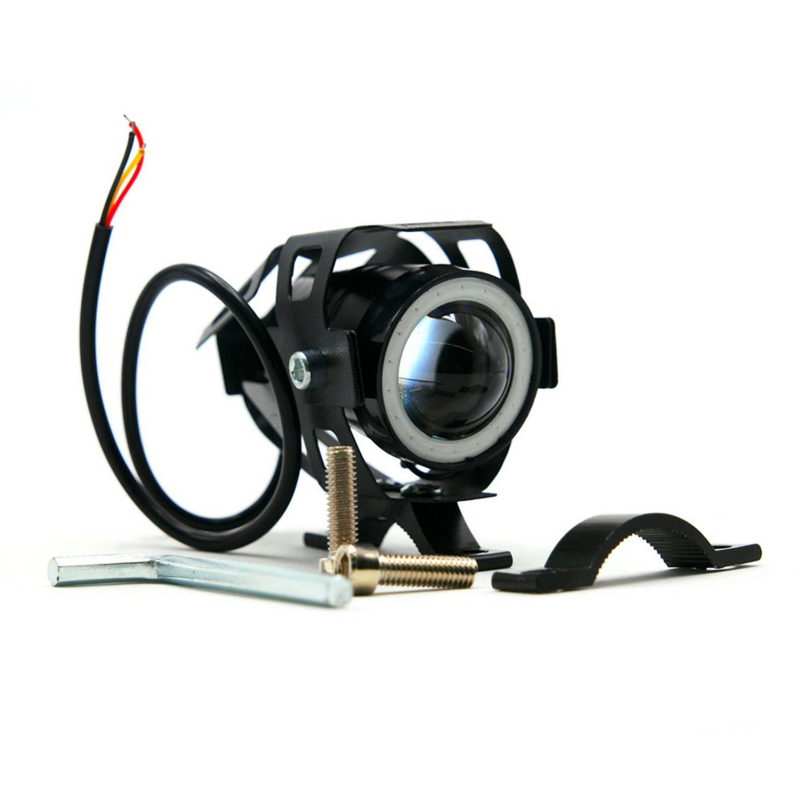 Faro Para Moto Rasen Led Mini Con Lupa Ojo De Angel Con Luz Alta,Baja Y Estrobo       Rojo