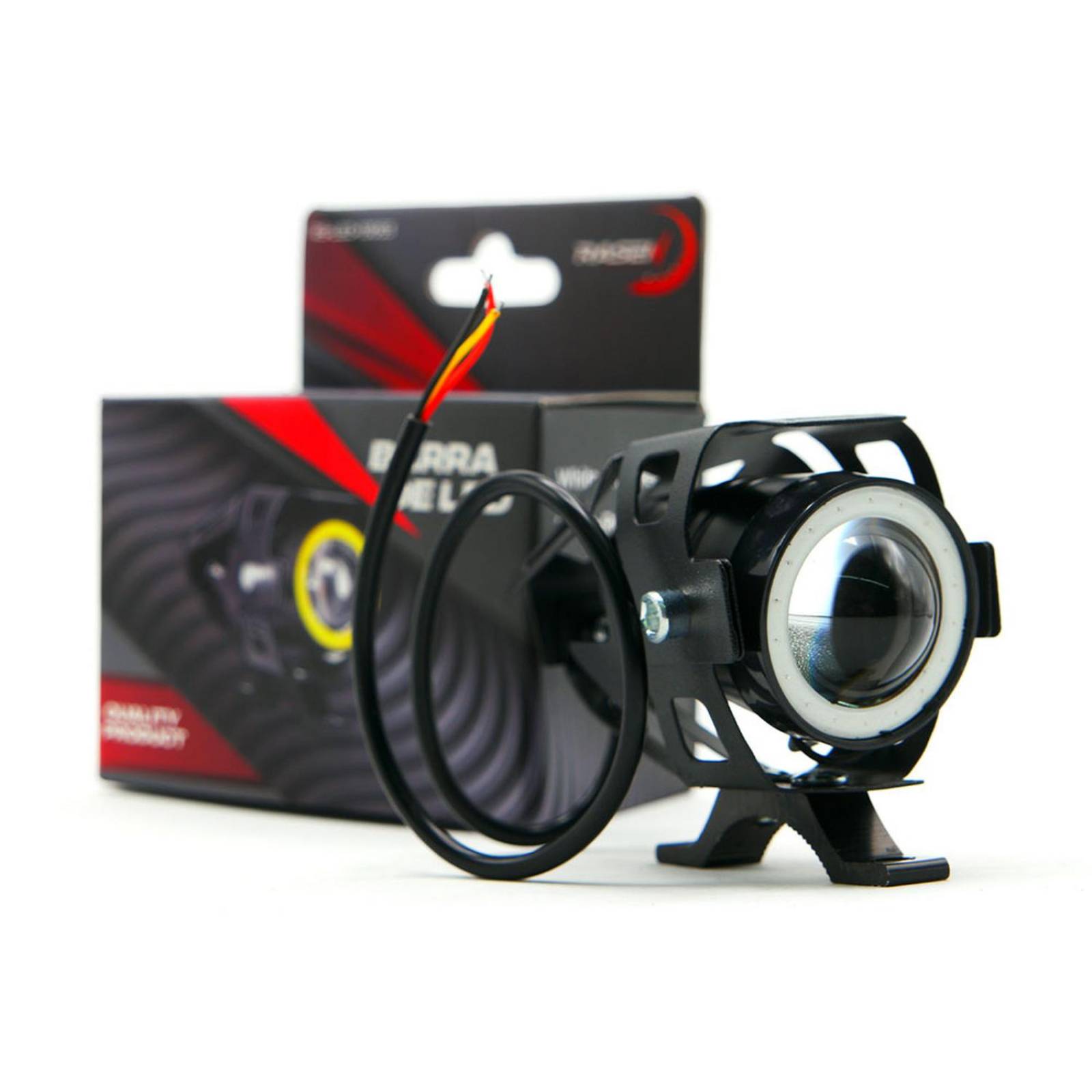 Faro Para Moto Rasen Led Mini Con Lupa Ojo De Angel Con Luz Alta,Baja Y Estrobo       Rojo