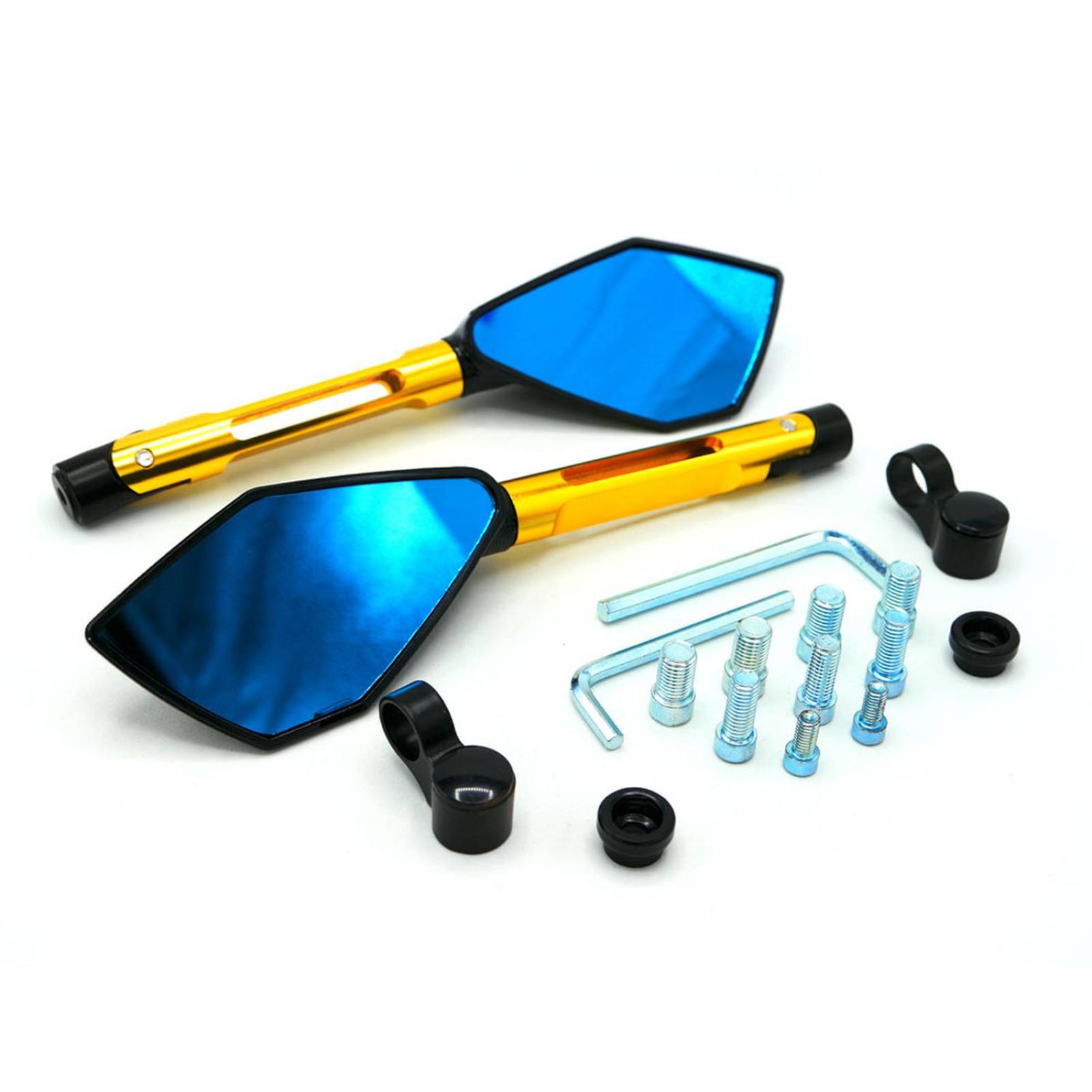 Espejo Para Moto Rasen Deportivo Con Vidrio Azul Tipo Pentagonal Universal            Dorado