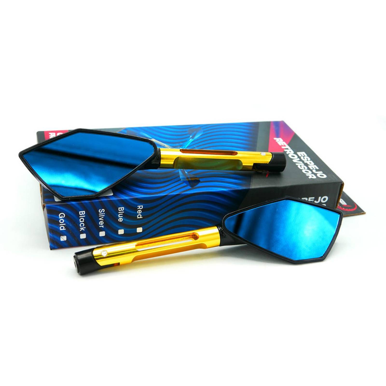 Espejo Para Moto Rasen Deportivo Con Vidrio Azul Tipo Pentagonal Universal            Dorado