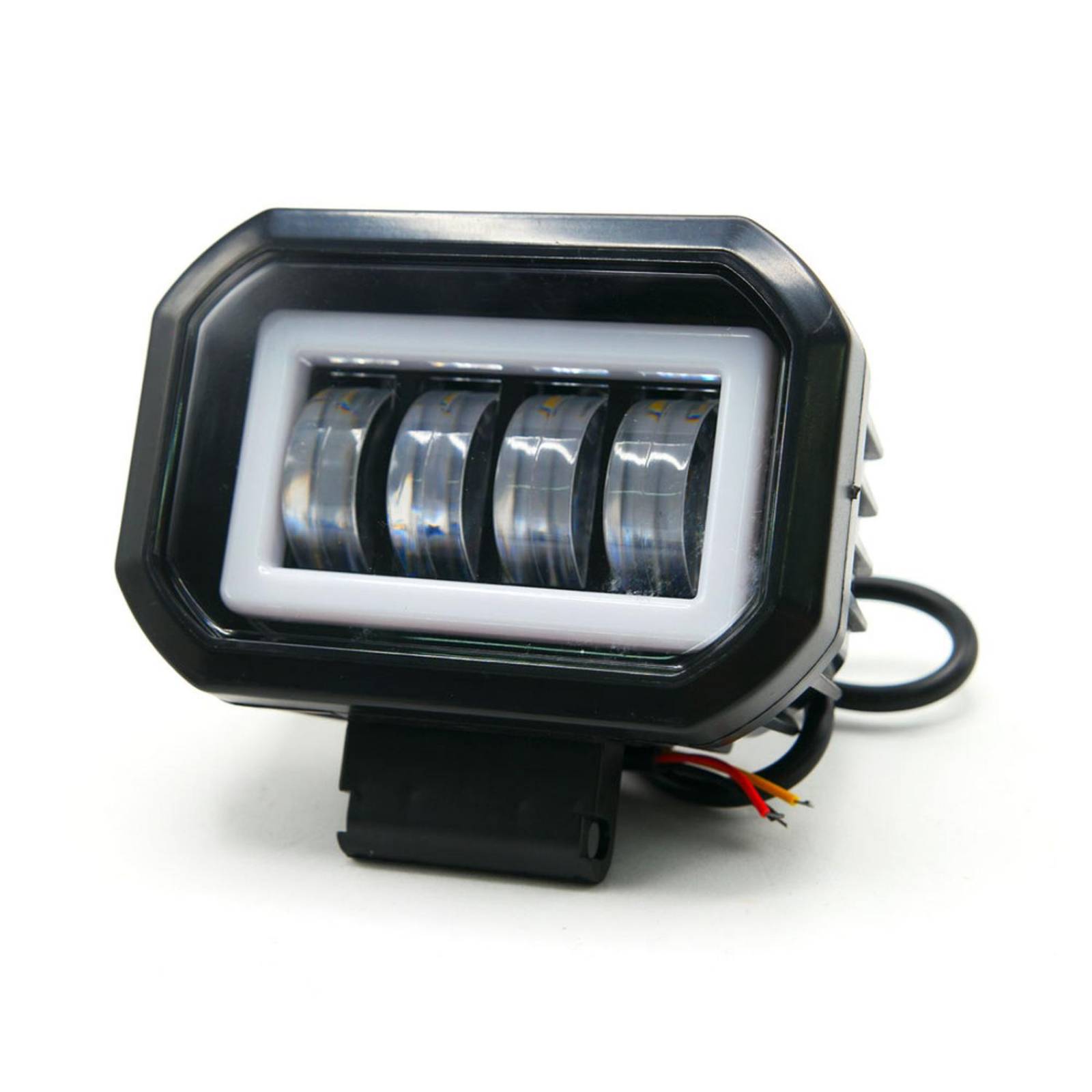 Faro Para Moto Rasen Auxiliar Led Con Lupa Cuadrado Con 4 Led Ojo De Angel Con Luz Blanca Fija Y Estrobo  Azul