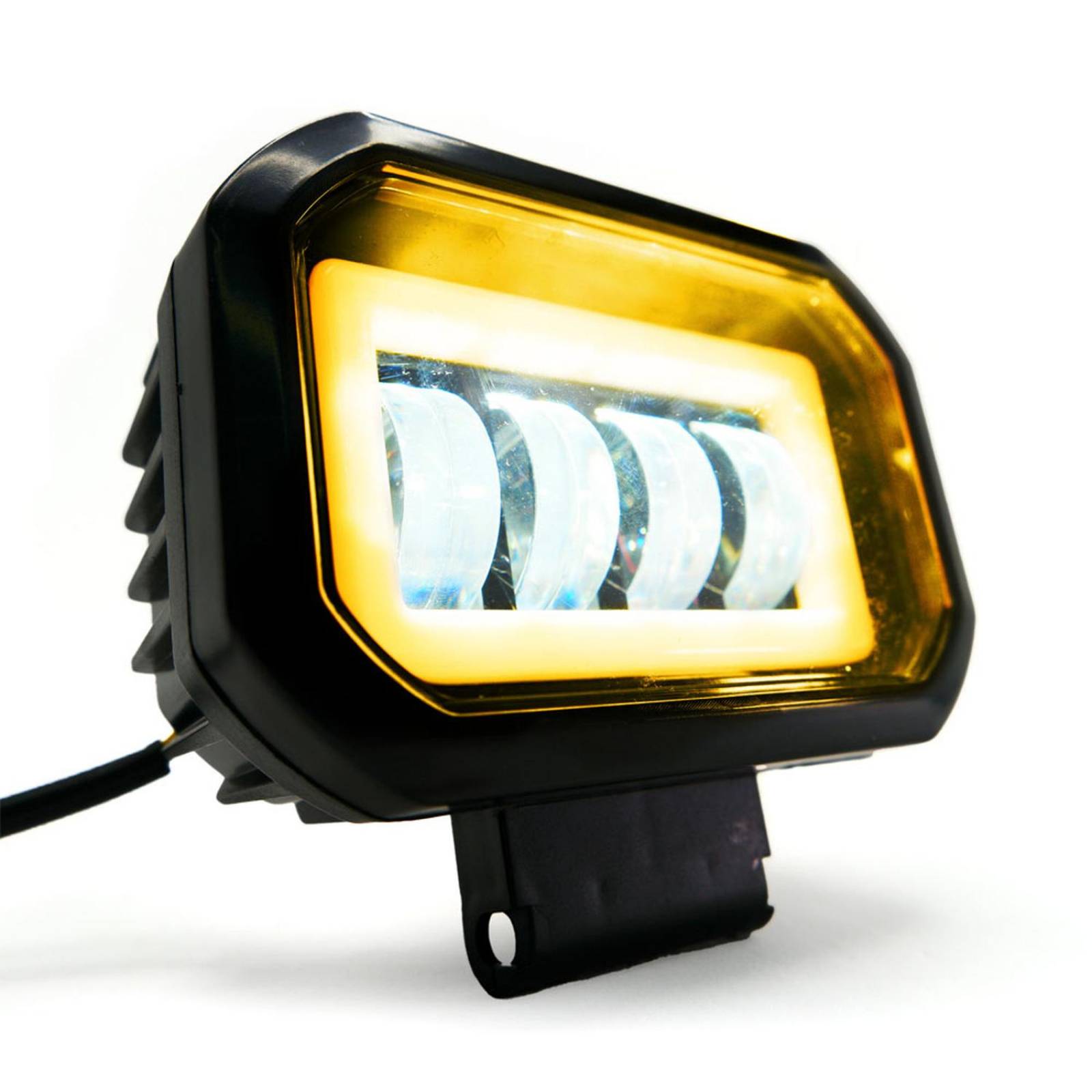 Faro Para Moto Rasen Auxiliar Led Con Lupa Cuadrado Con 4 Led Ojo De Angel Con Luz Blanca Fija Y Estrobo  Amarillo