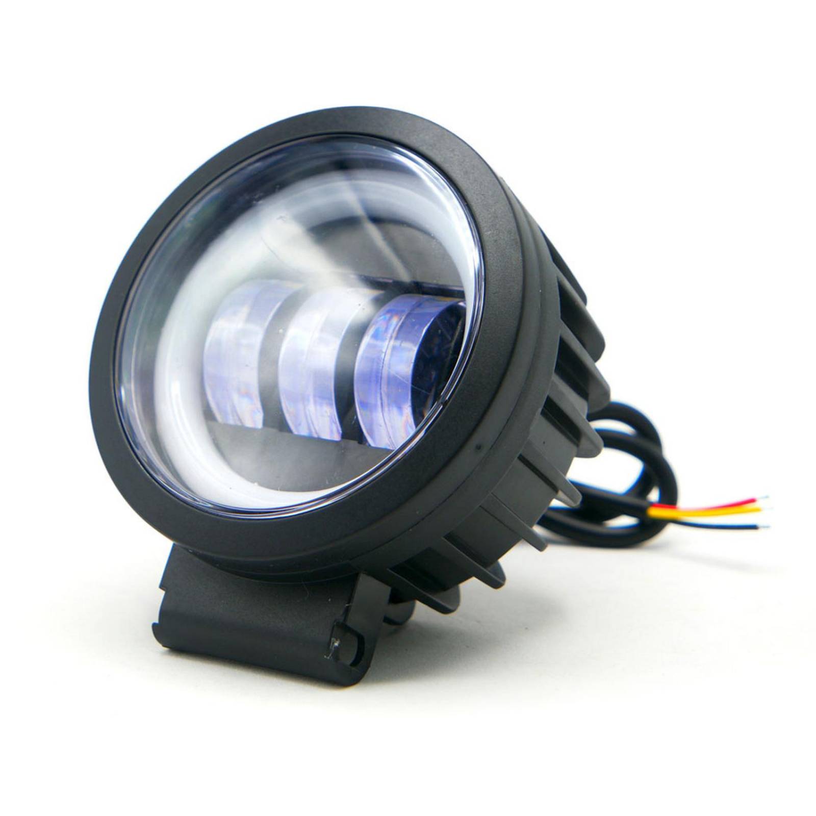 FARO AUXILIAR LED CON LUPA REDONDO CON 3 LED OJO DE ANGEL CON LUZ BLANCA FIJA Y ESTROBO PARA Negro BLANCO-AMARILLO