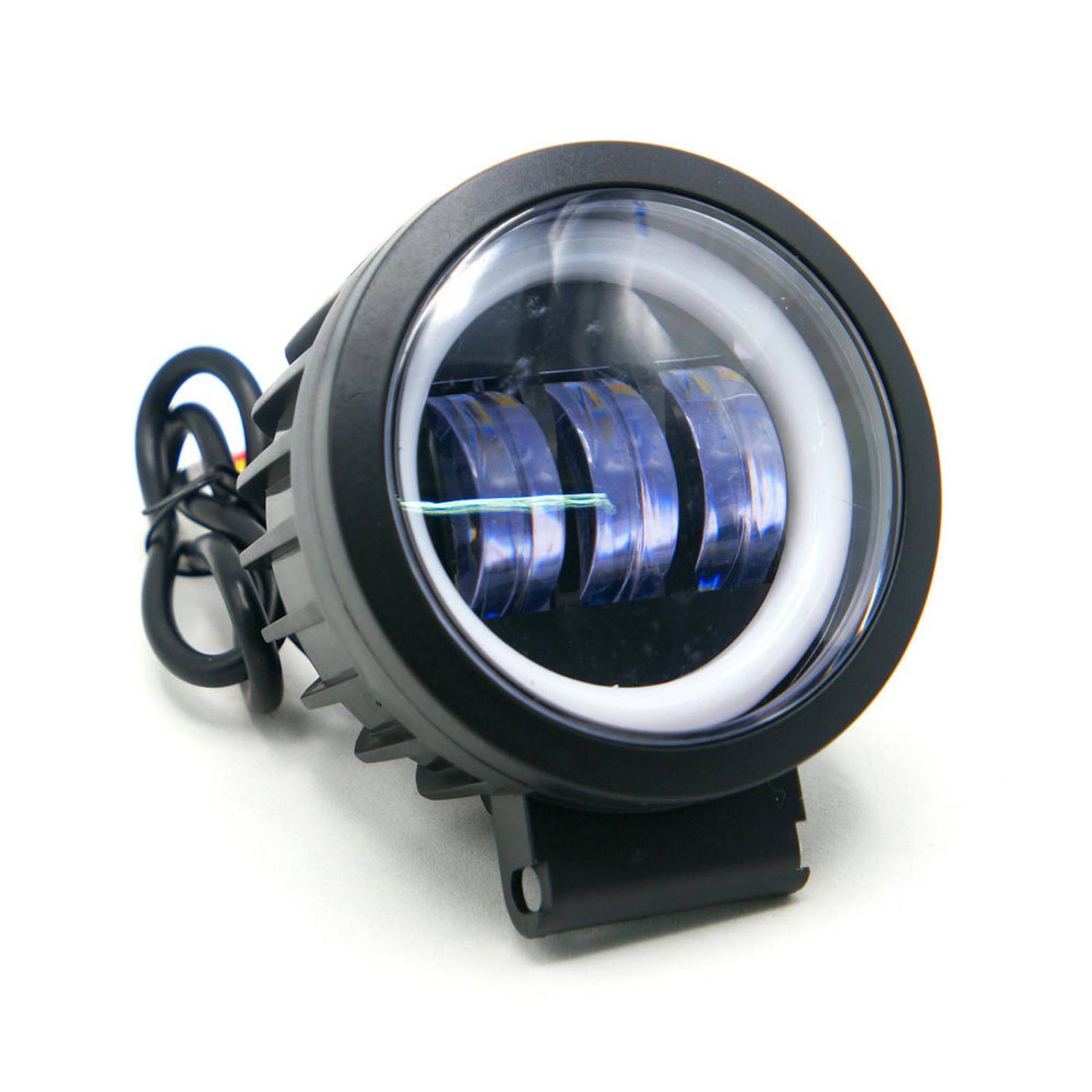 FARO AUXILIAR LED CON LUPA REDONDO CON 3 LED OJO DE ANGEL CON LUZ BLANCA FIJA Y ESTROBO PARA Negro BLANCO-AMARILLO