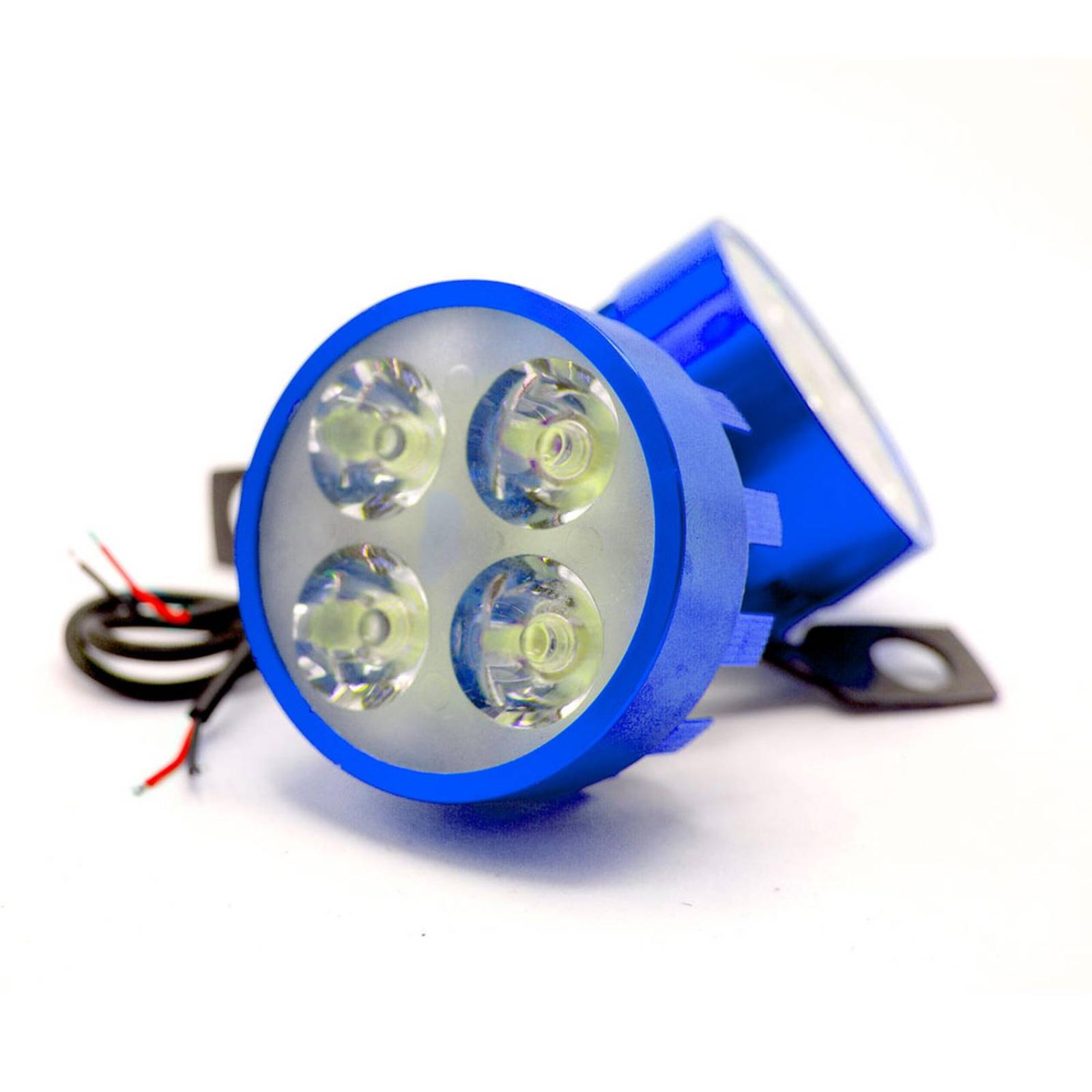 Faro Para Moto Rasen Redondo Aluminio Luz Blanca Alta, Baja Y Estrobo           Azul