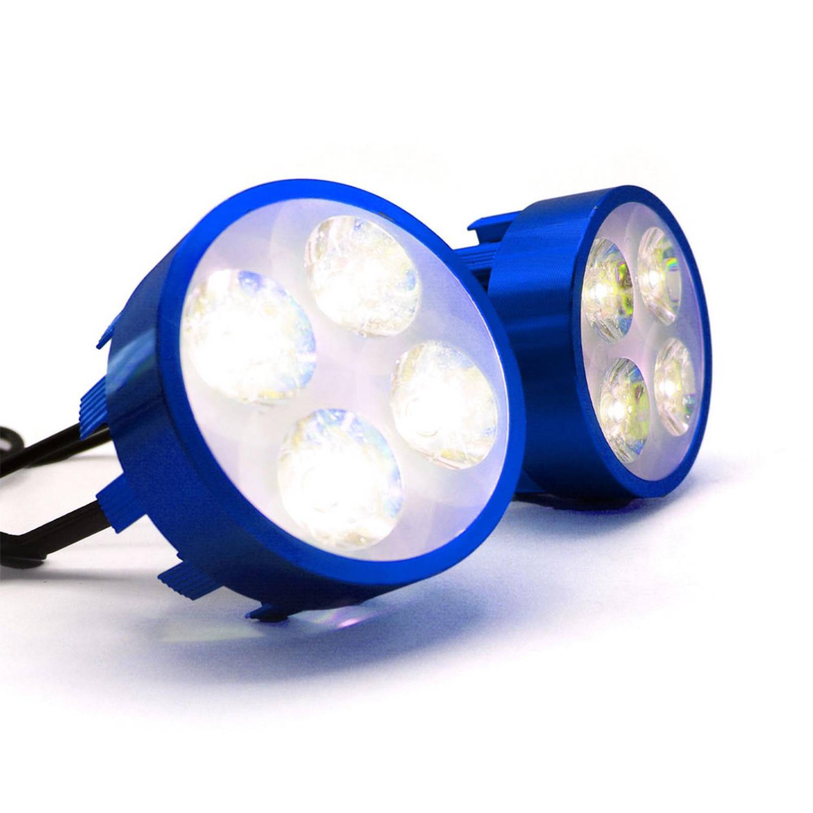 Faro Para Moto Rasen Redondo Aluminio Luz Blanca Alta, Baja Y Estrobo           Azul