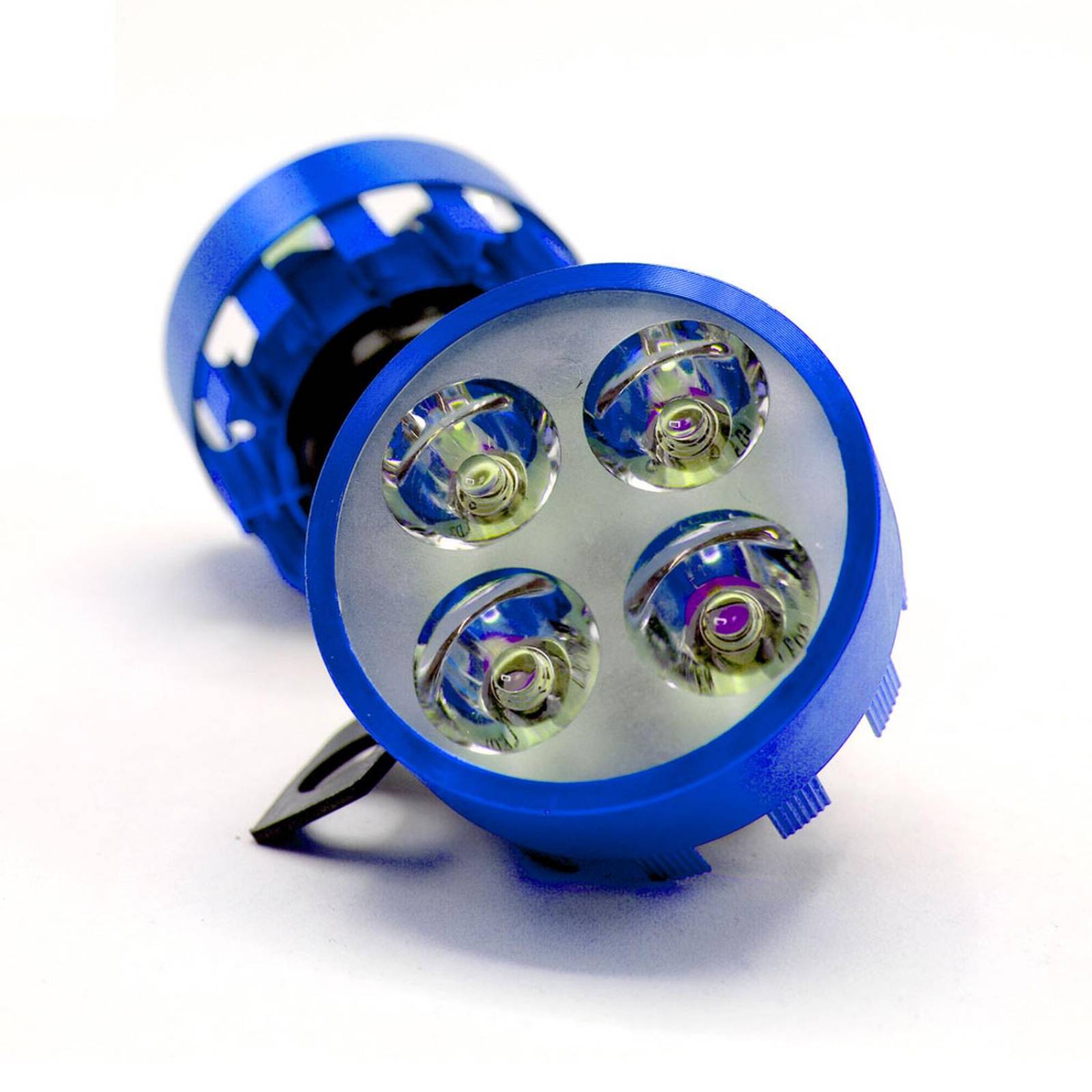 Faro Para Moto Rasen Redondo Aluminio Luz Blanca Alta, Baja Y Estrobo           Azul
