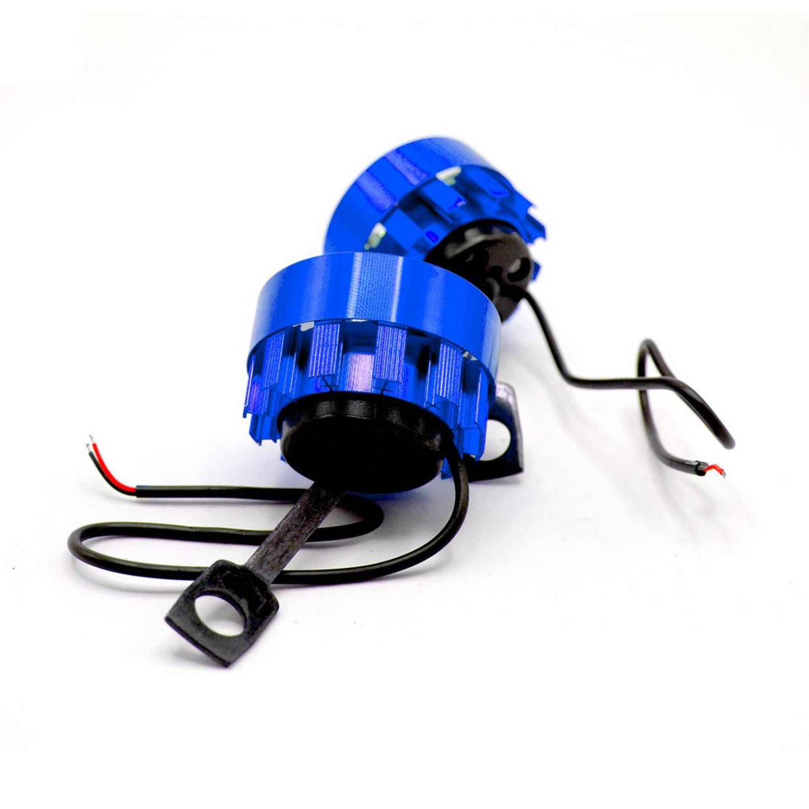 Faro Para Moto Rasen Redondo Aluminio Luz Blanca Alta, Baja Y Estrobo           Azul
