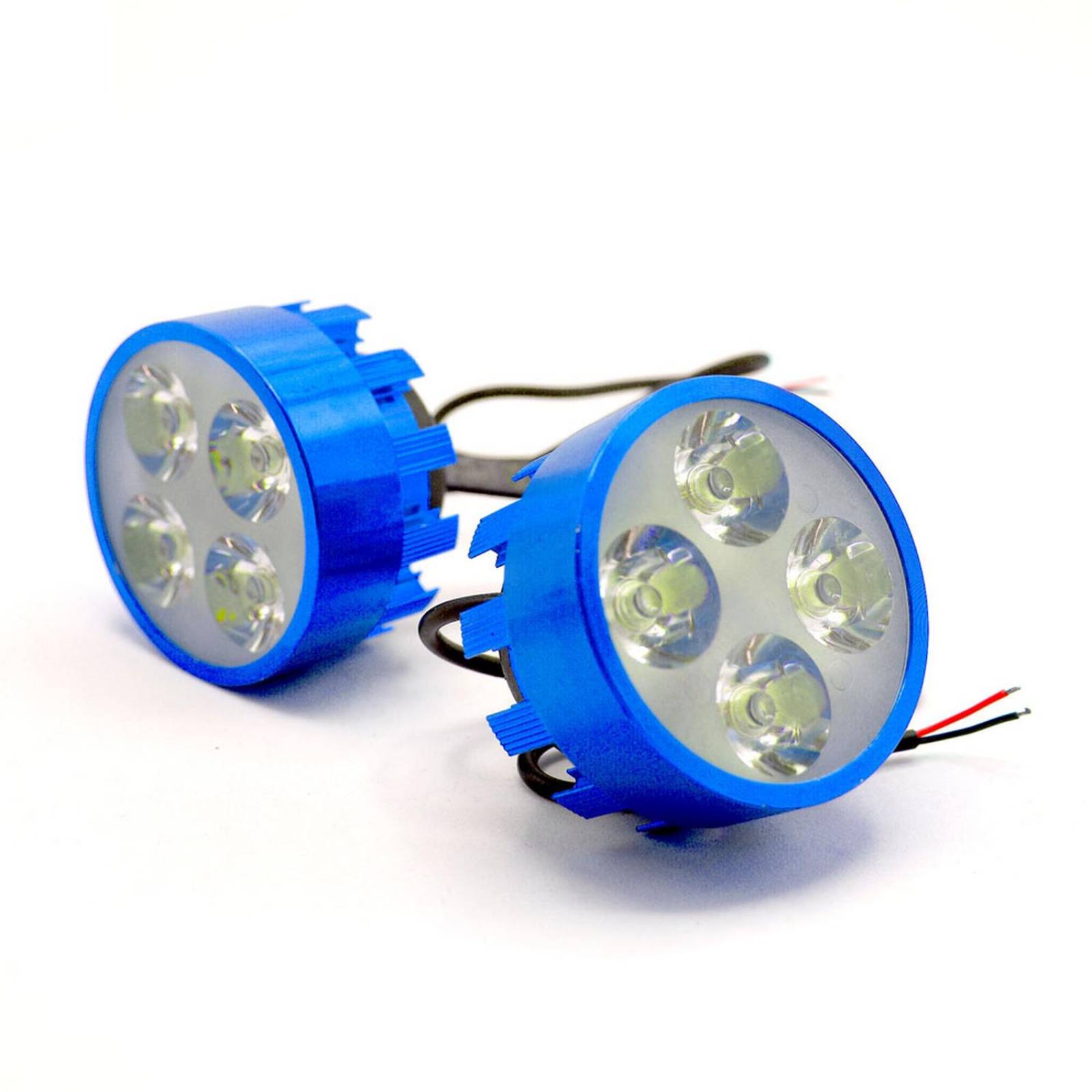 Faro Para Moto Rasen Redondo Aluminio Luz Blanca Alta, Baja Y Estrobo           Azul