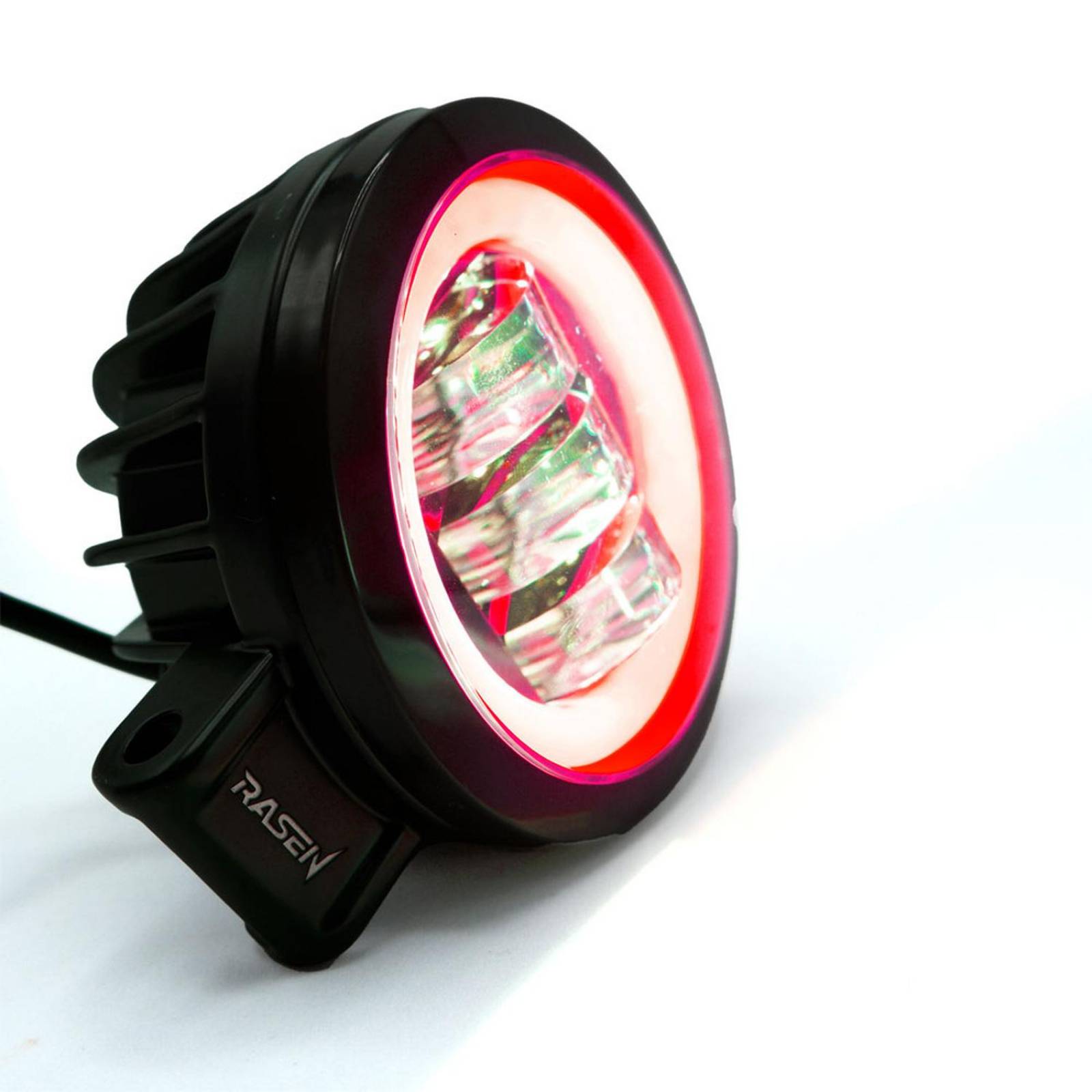 Faro Para Moto Rasen Redondo 3 Led Con Lupa Luz Fija, Estrobo Opcional          Negro BLANCO-ROJO