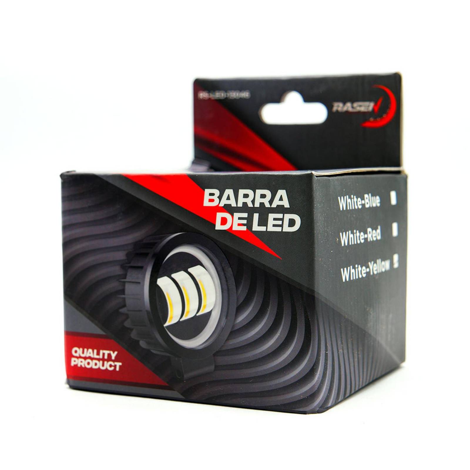 Faro Para Moto Rasen Redondo 3 Led Con Lupa Luz Fija, Estrobo Opcional          Negro BLANCO-ROJO
