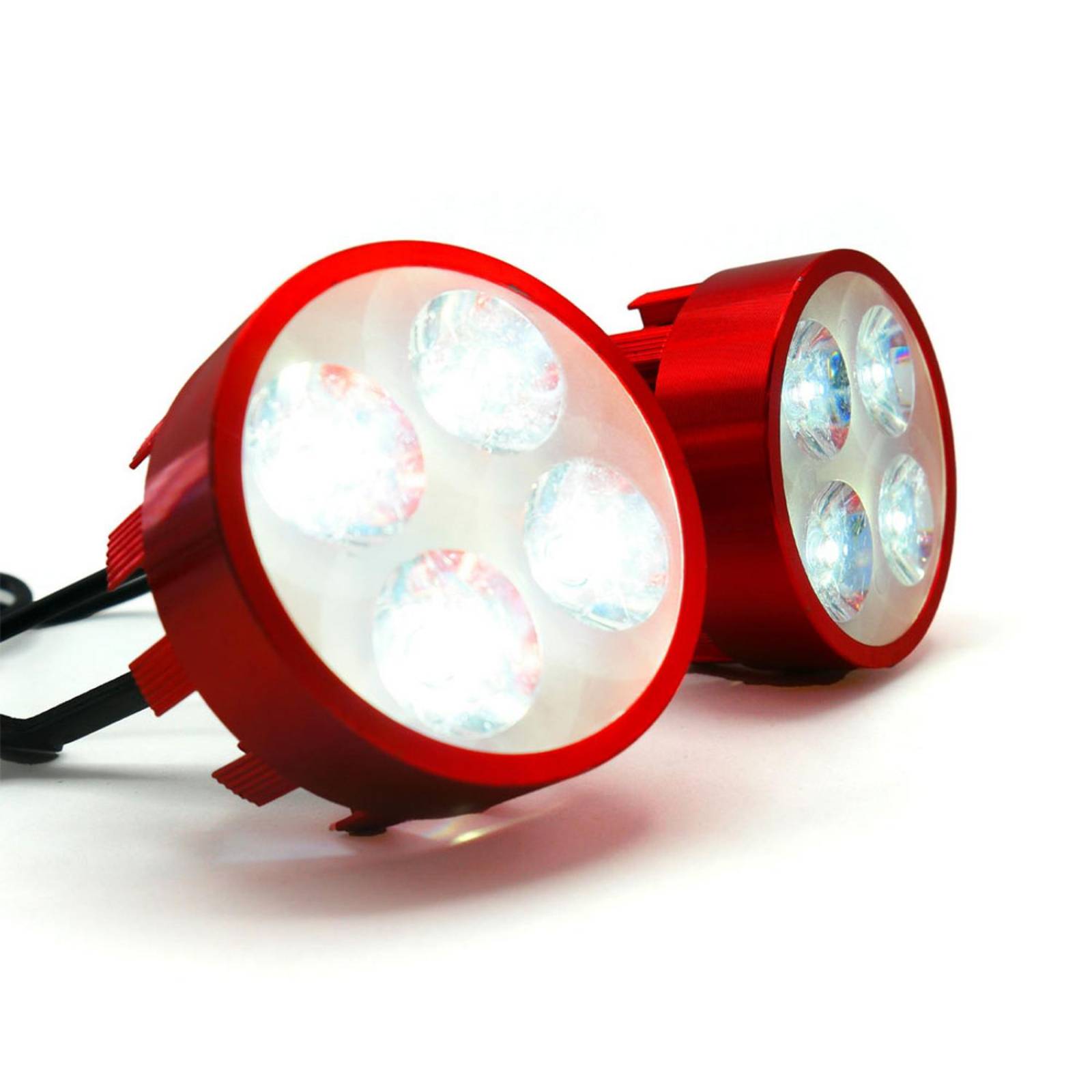 Faro Para Moto Rasen Redondo Aluminio Luz Blanca Alta, Baja Y Estrobo           Rojo