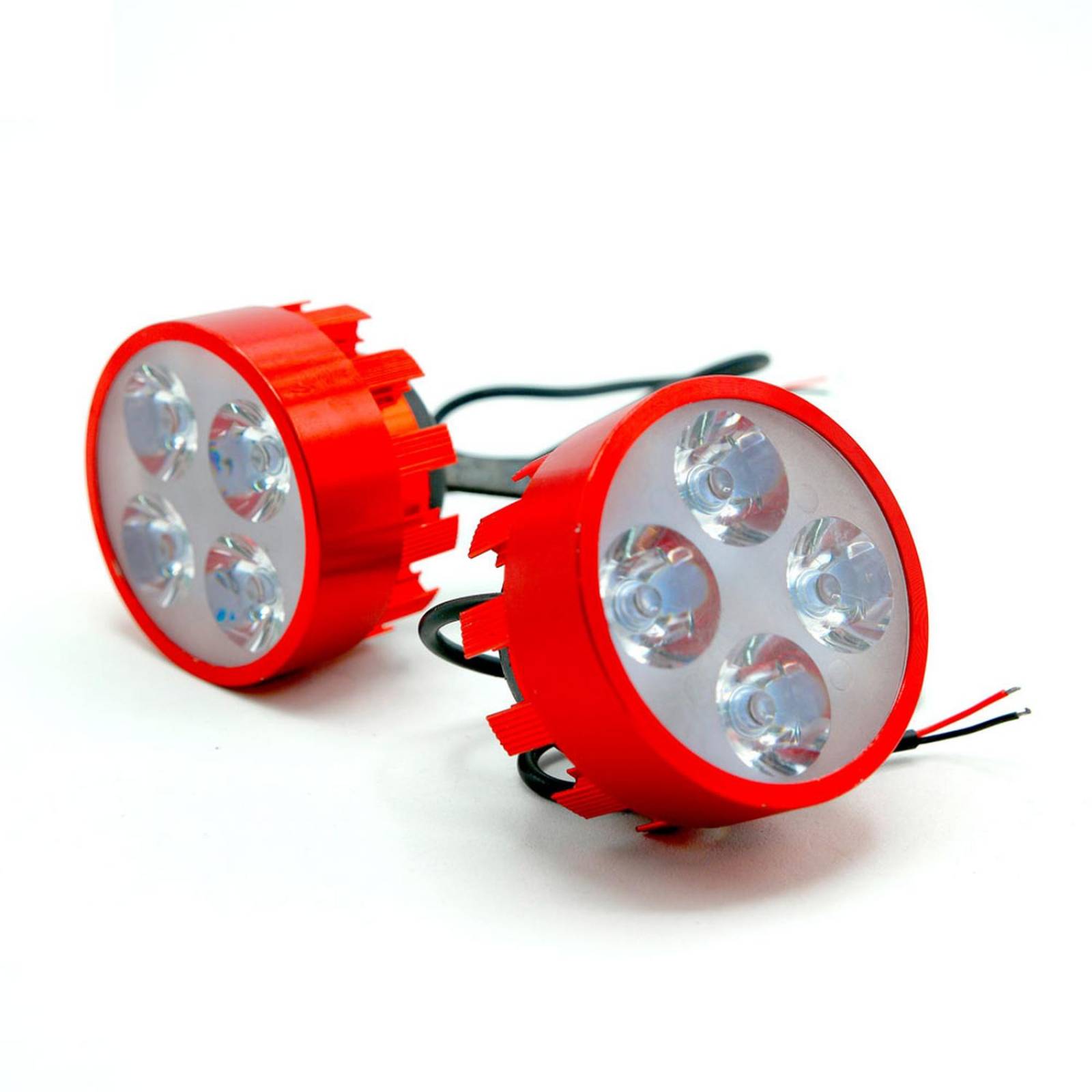Faro Para Moto Rasen Redondo Aluminio Luz Blanca Alta, Baja Y Estrobo           Rojo
