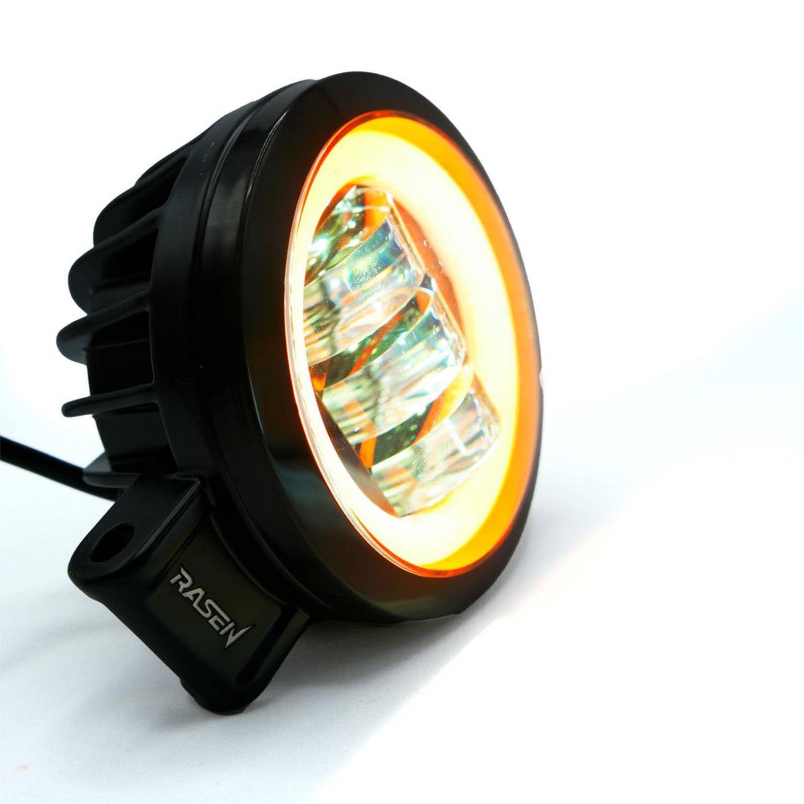 Faro Para Moto Rasen Redondo 3 Led Con Lupa Luz Fija, Estrobo Opcional          Negro BLANCO-AMARILLO