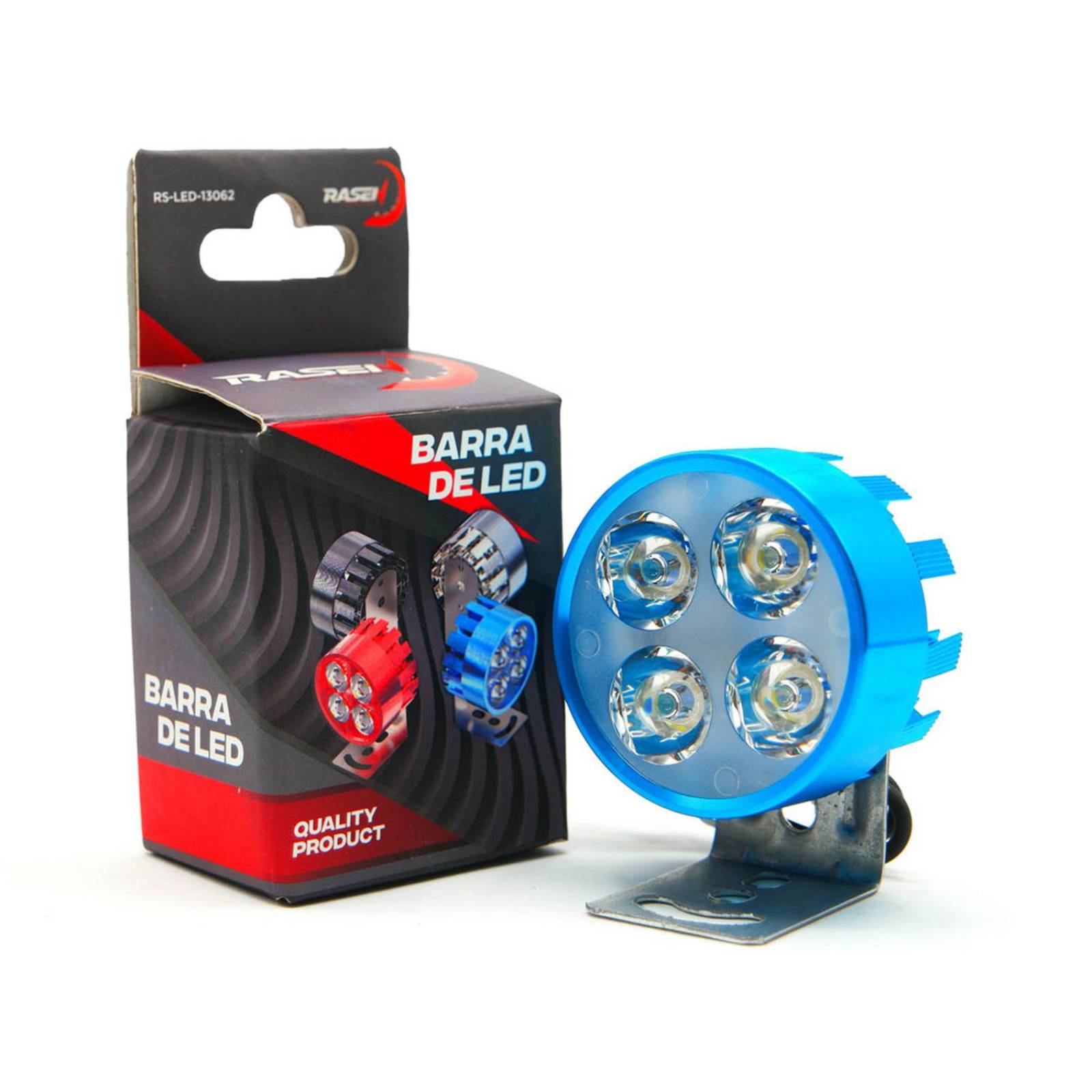 Faro Para Moto Rasen Redondo 4 Led Luz Blanca Alta, Baja Y Estrobo          Azul