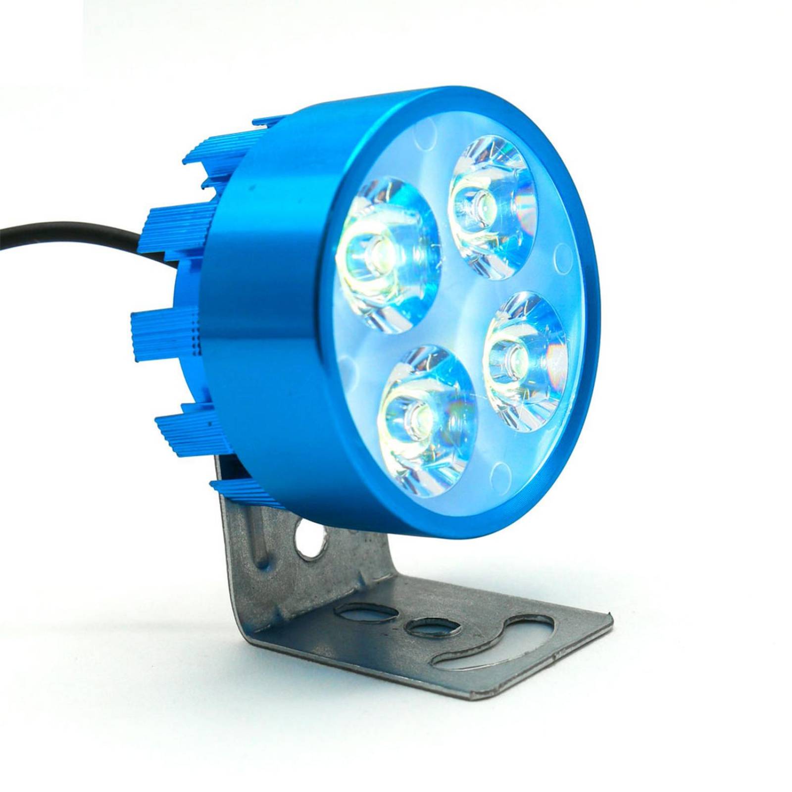 Faro Para Moto Rasen Redondo 4 Led Luz Blanca Alta, Baja Y Estrobo          Azul