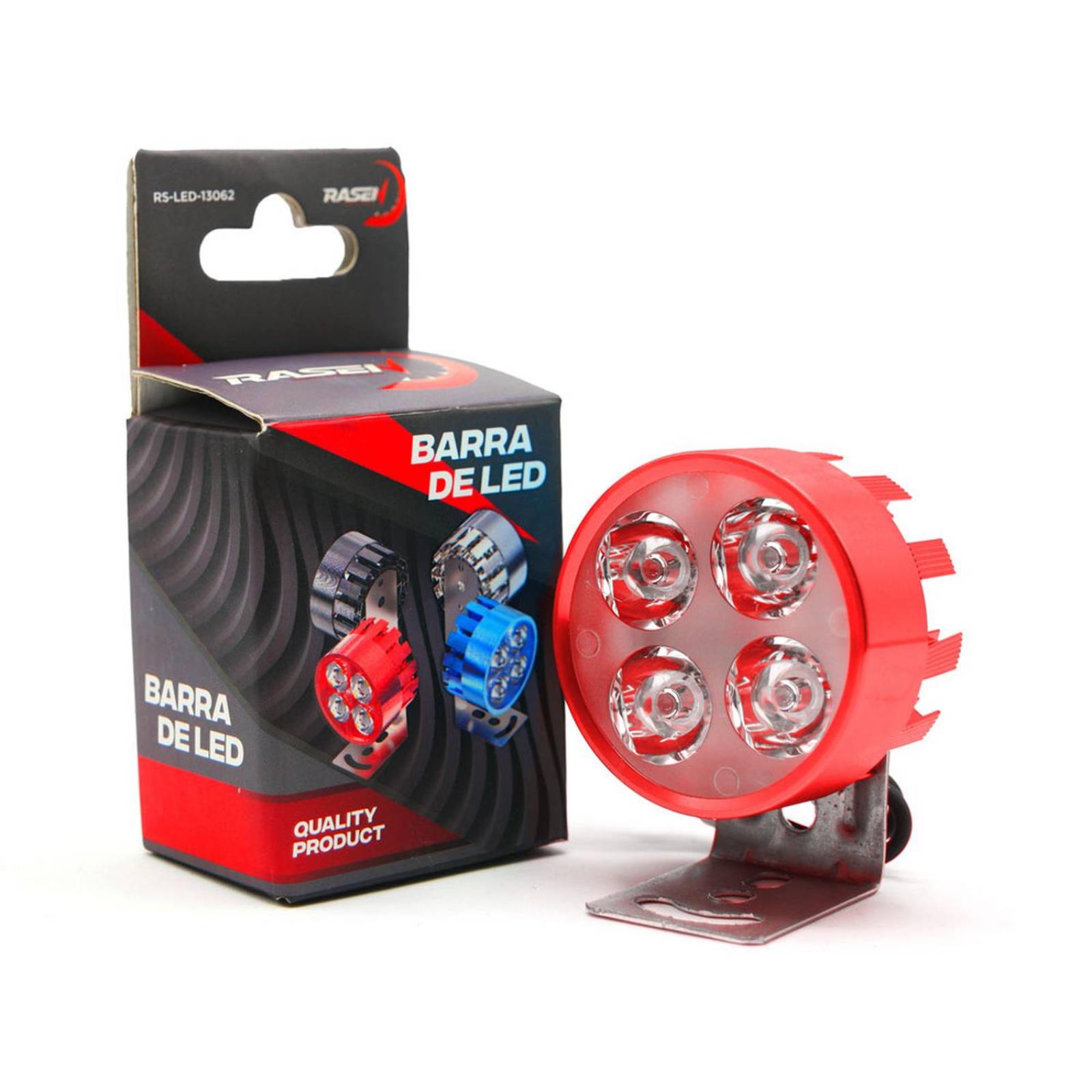 Faro Para Moto Rasen Redondo 4 Led Luz Blanca Alta, Baja Y Estrobo Rojo