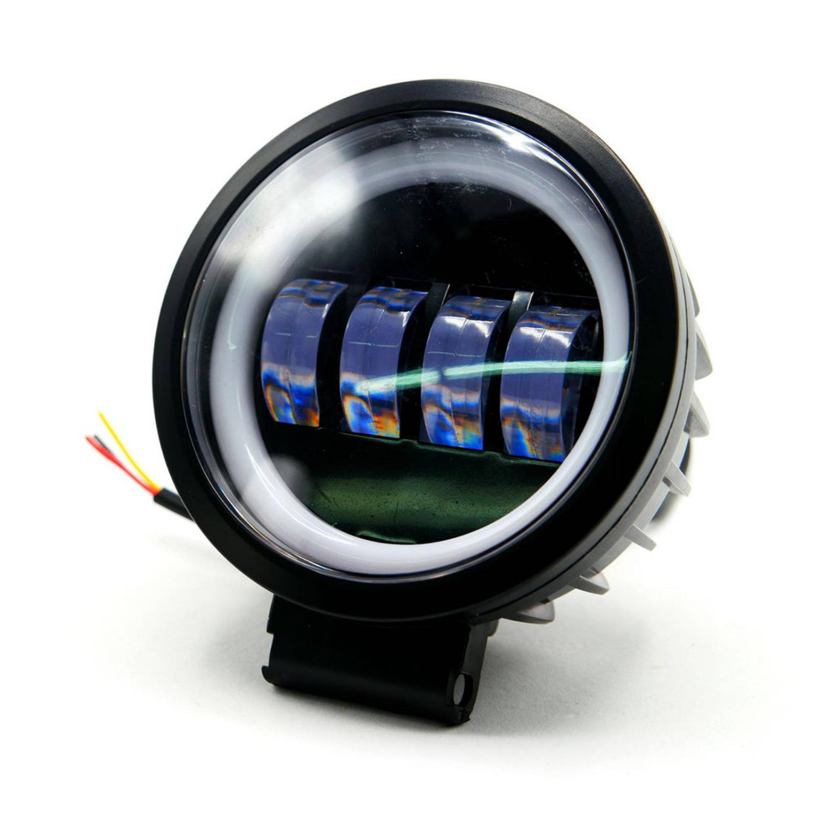 Faro Para Moto Rasen Auxiliar Led Con Lupa Redondo Con 4 Led Ojo De Angel Con Luz Blanca Fija Y Estrobo  Azul