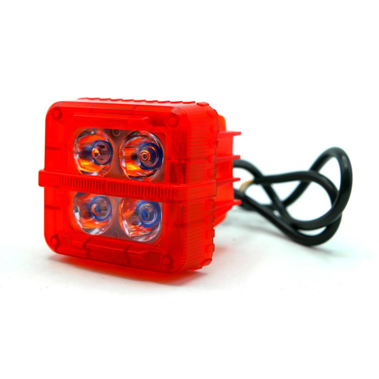 Faro Para Moto Rasen Auxiliar Cuadrado 4 Led Blanco Contorno Rgb            Rojo