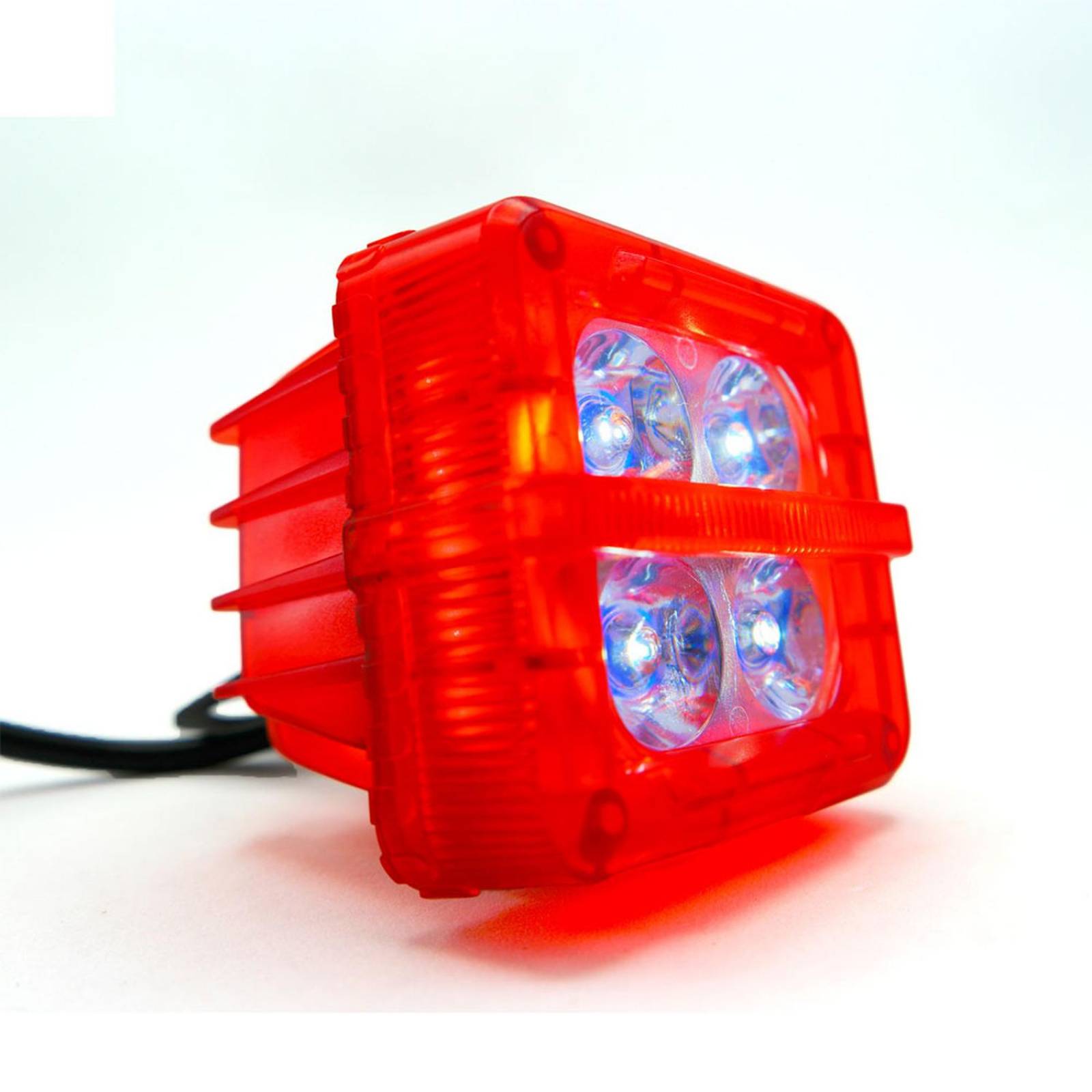 Faro Para Moto Rasen Auxiliar Cuadrado 4 Led Blanco Contorno Rgb            Rojo