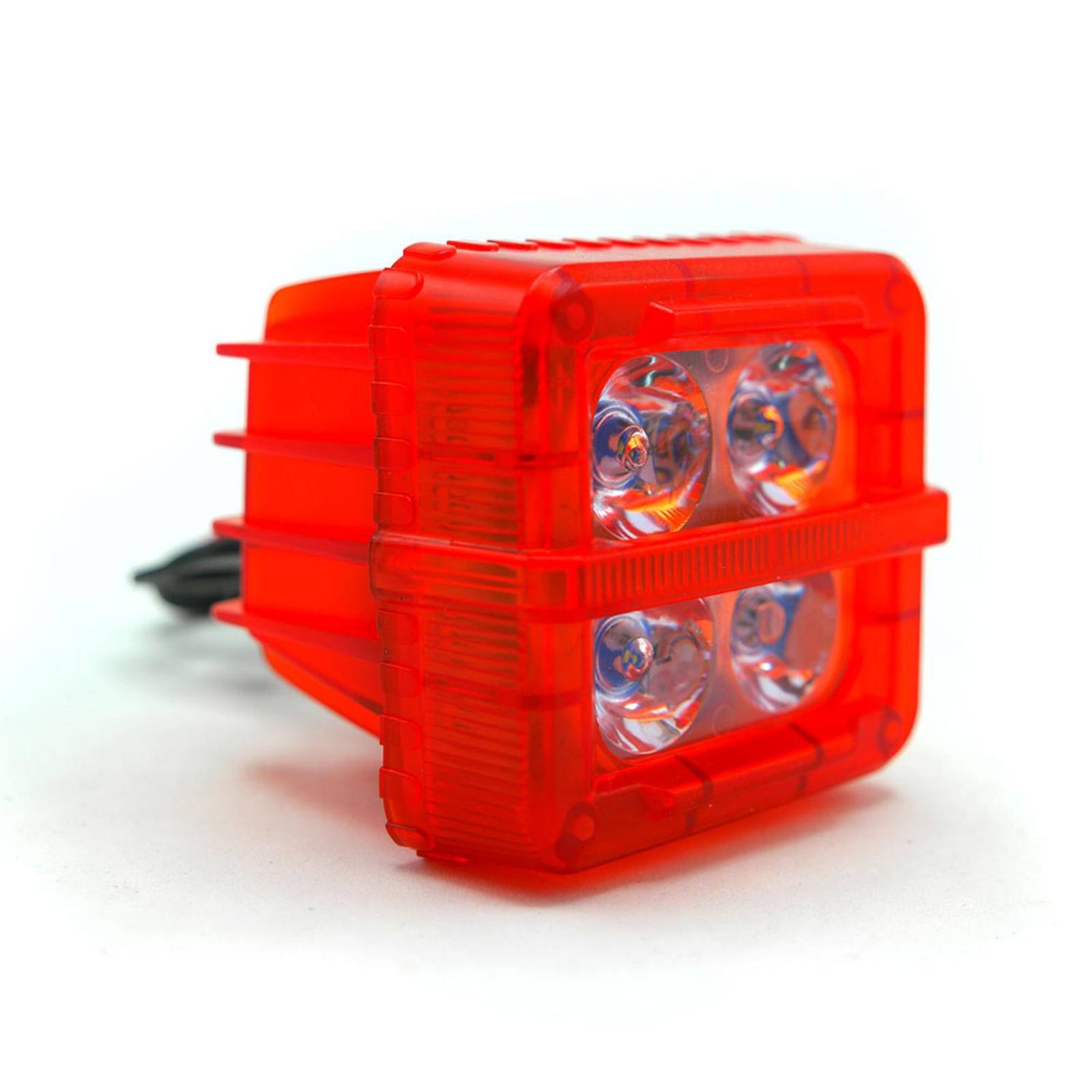 Faro Para Moto Rasen Auxiliar Cuadrado 4 Led Blanco Contorno Rgb            Rojo
