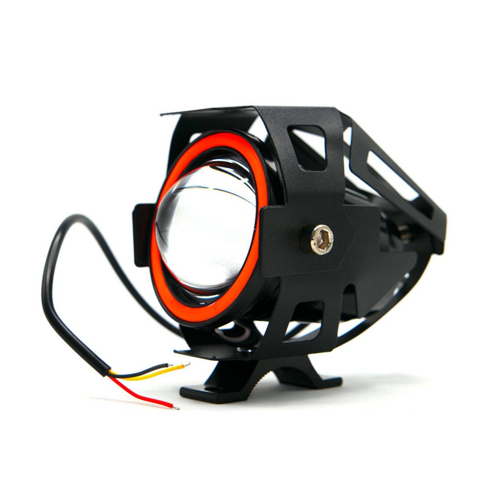 Faro Para Moto Rasen Led Con Lupa Y Ojo De Angel Con Protector Luz Blanca Alta,Baja Y Estrobo     Rojo