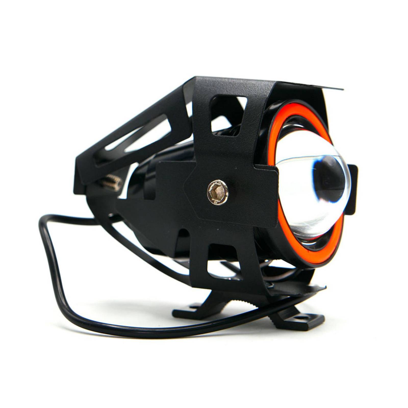 Faro Para Moto Rasen Led Con Lupa Y Ojo De Angel Con Protector Luz Blanca Alta,Baja Y Estrobo     Rojo